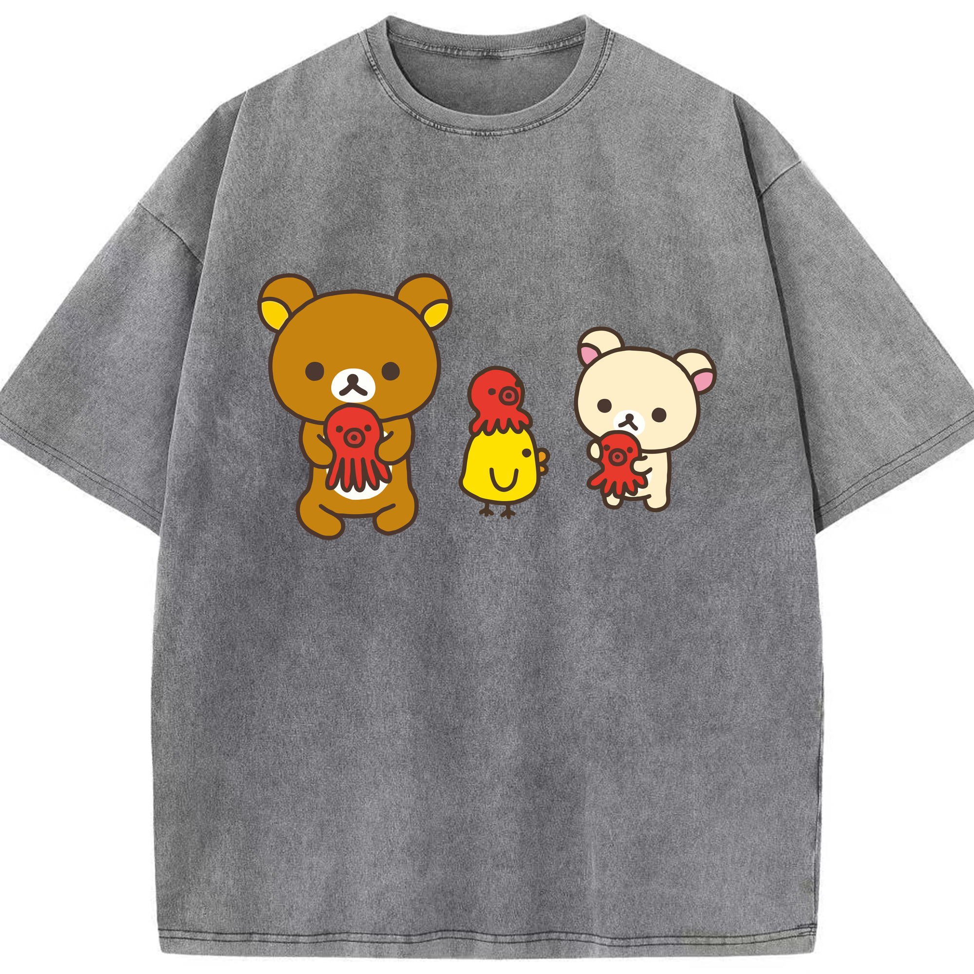 （画像用） リラックマ リラックマ キイロイトリ Rilakkuma Korilakkuma Kiiroitori 綿100% ヴィンテージ風 半袖Tシャツ（フロントプリント）