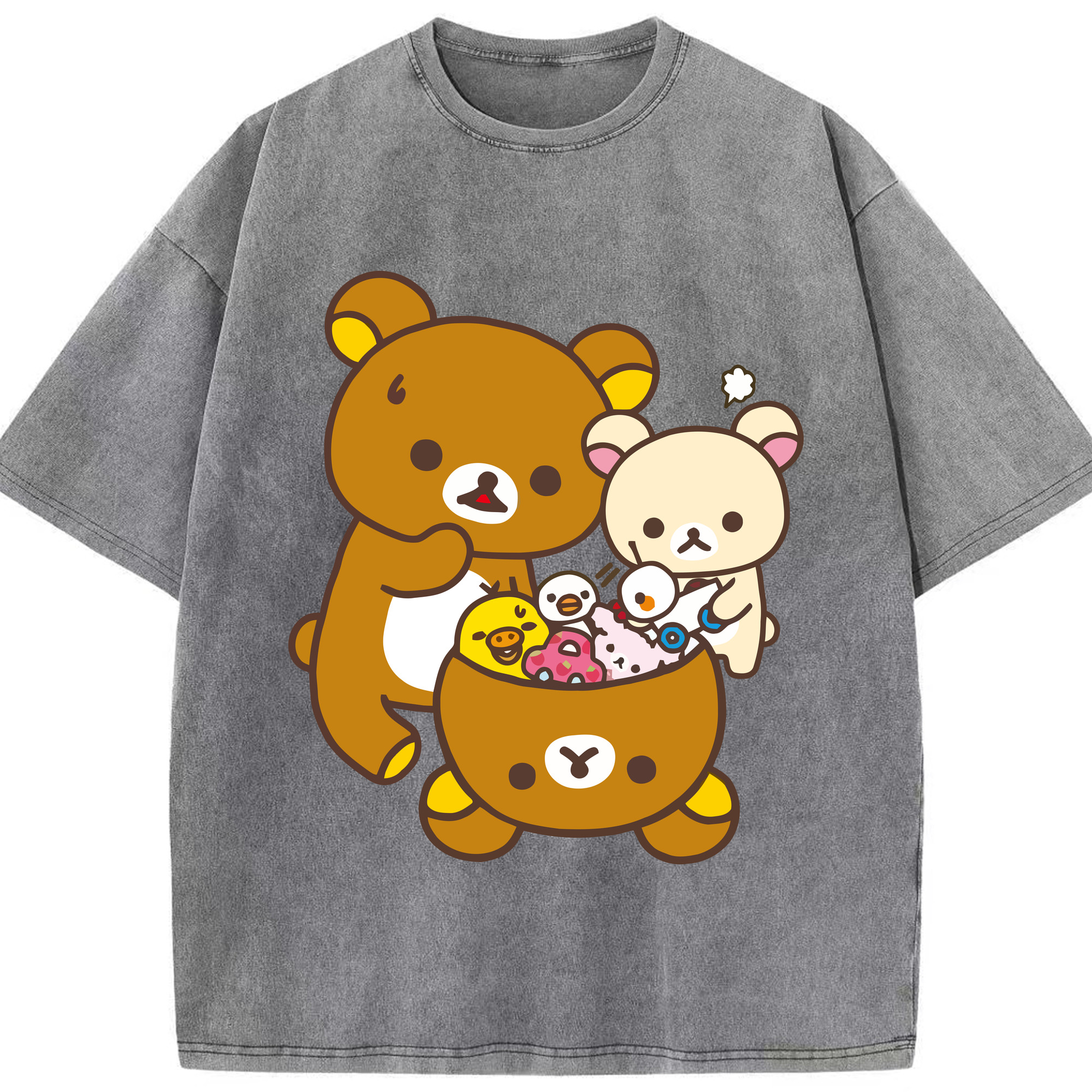 （画像用） リラックマ リラックマ キイロイトリ Rilakkuma Korilakkuma Kiiroitori 綿100% ヴィンテージ風 半袖Tシャツ（フロントプリント）