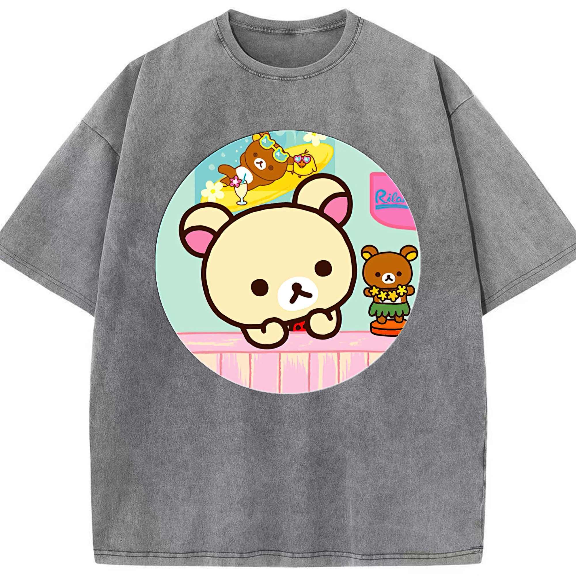 （画像用） リラックマ リラックマ キイロイトリ Rilakkuma Korilakkuma Kiiroitori 綿100% ヴィンテージ風 半袖Tシャツ（フロントプリント）
