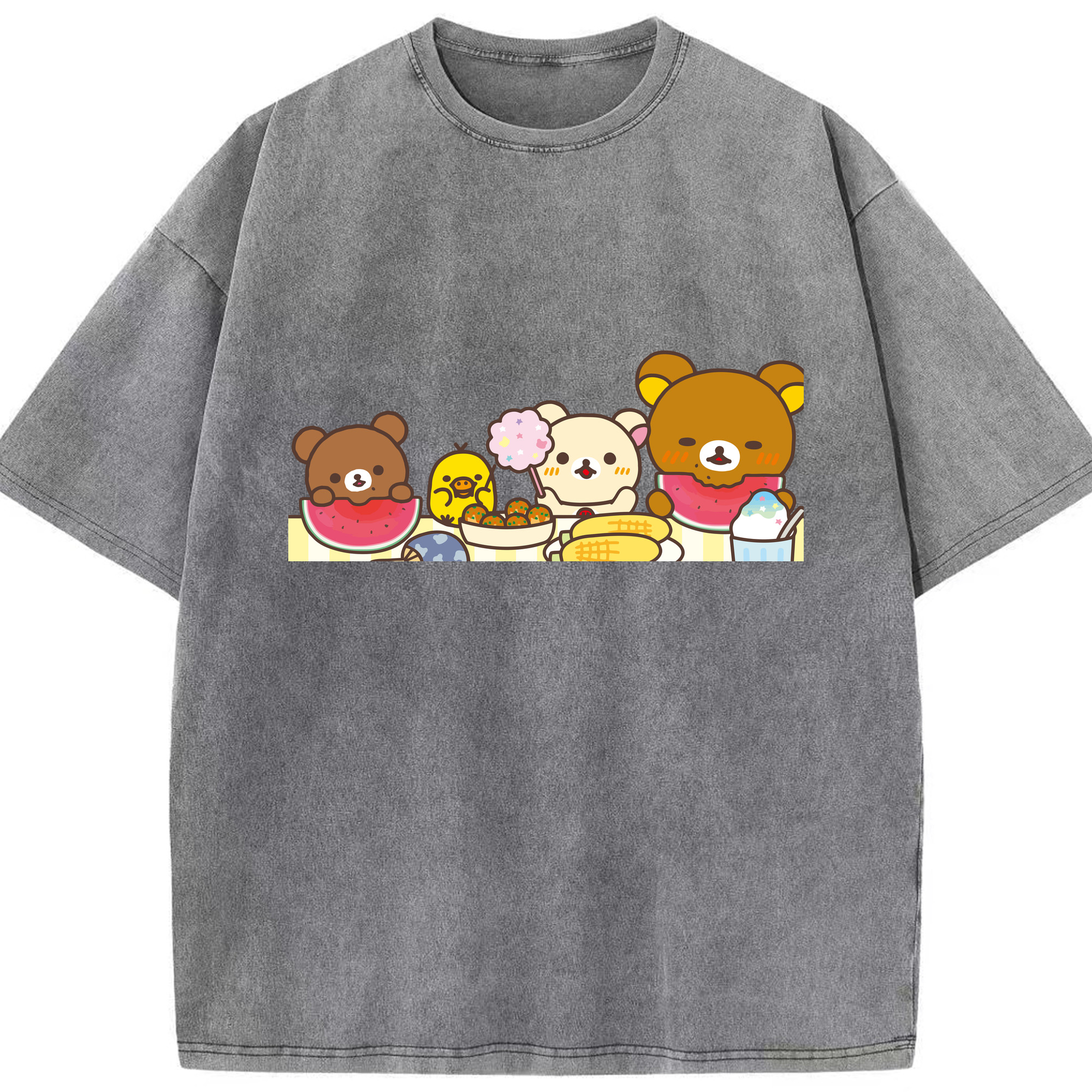 （画像用） リラックマ リラックマ キイロイトリ Rilakkuma Korilakkuma Kiiroitori 綿100% ヴィンテージ風 半袖Tシャツ（フロントプリント）