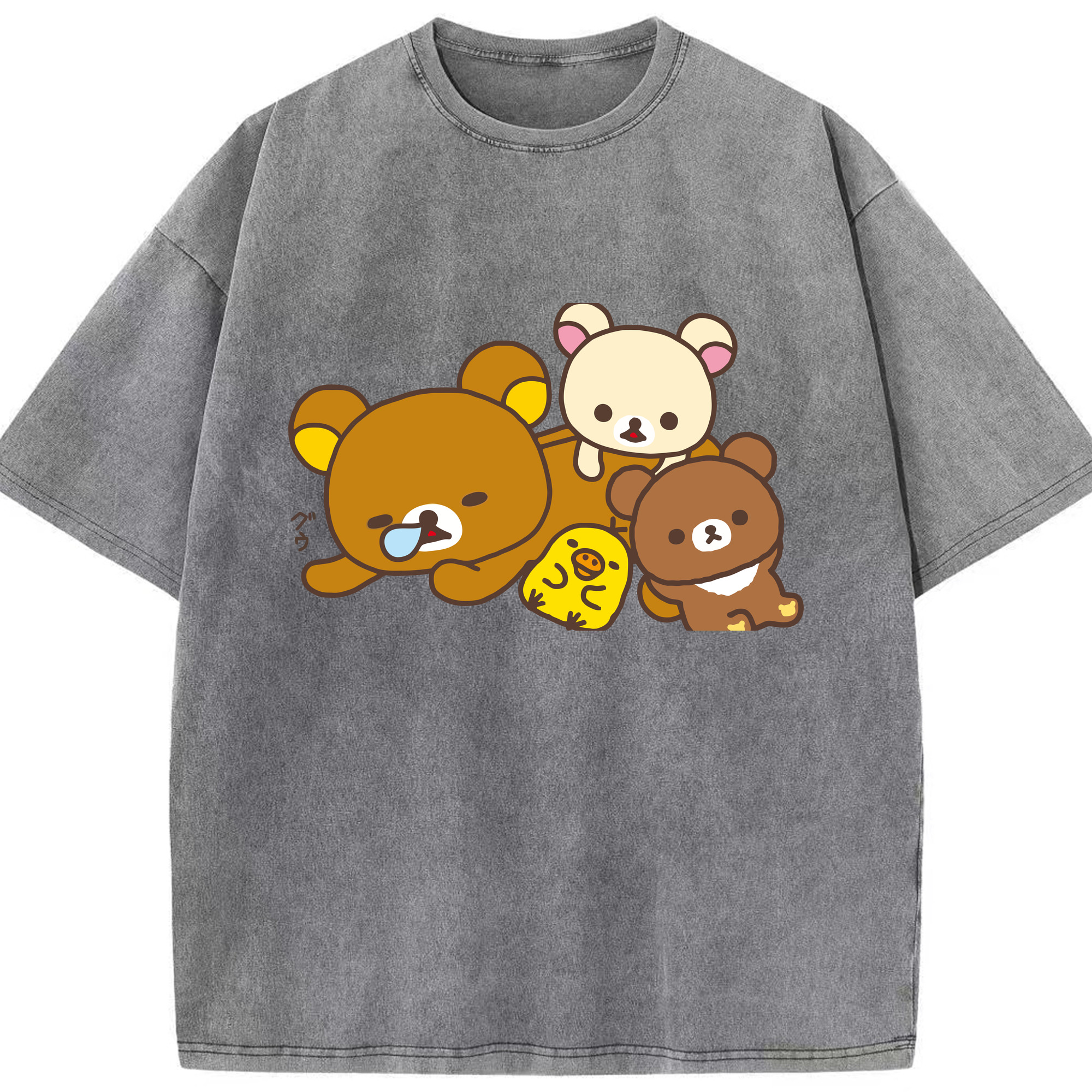 （画像用） リラックマ リラックマ キイロイトリ Rilakkuma Korilakkuma Kiiroitori 綿100% ヴィンテージ風 半袖Tシャツ（フロントプリント）