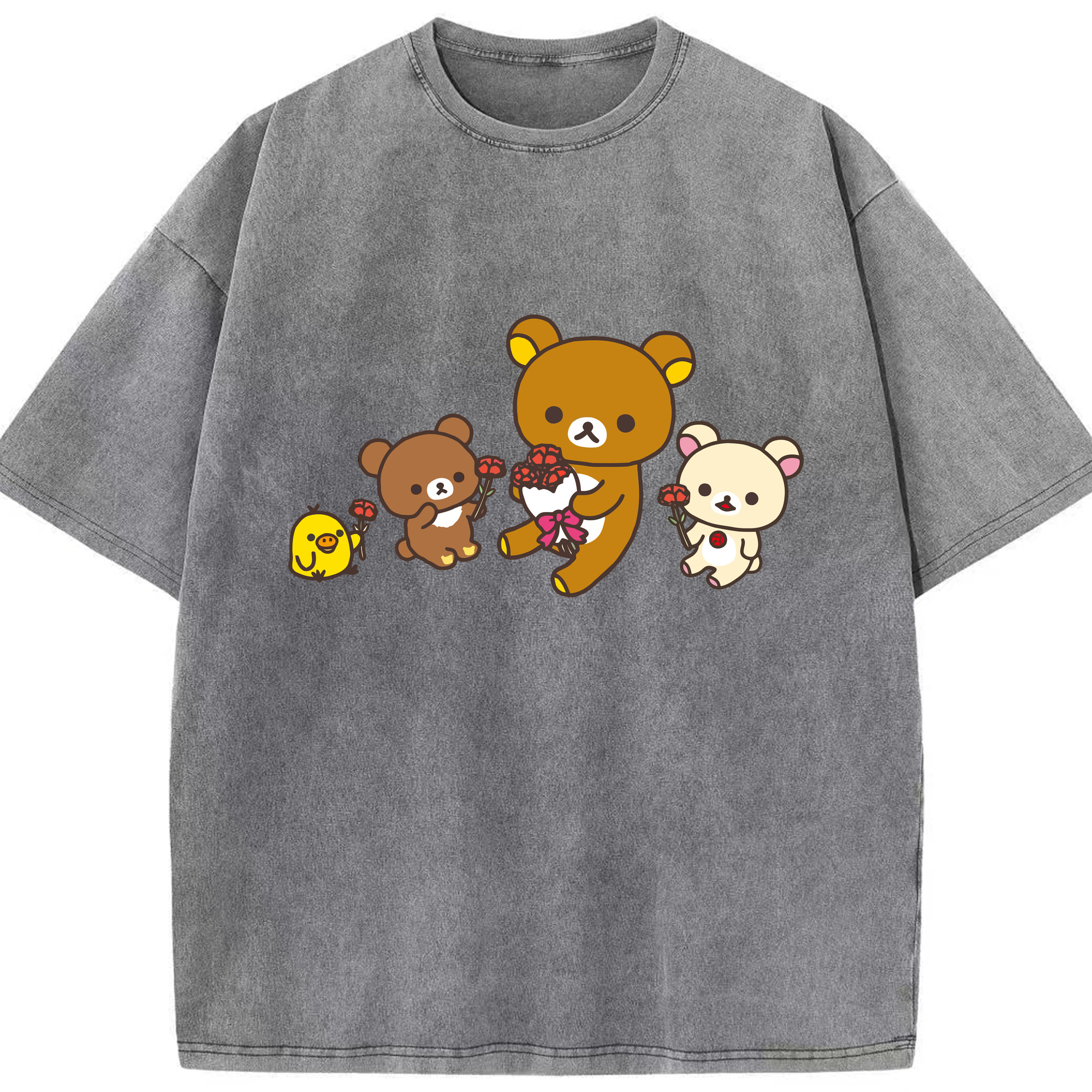 リラックマ リラックマ キイロイトリ Rilakkuma Korilakkuma Kiiroitori 綿100% ヴィンテージ風 半袖Tシャツ（フロントプリント）