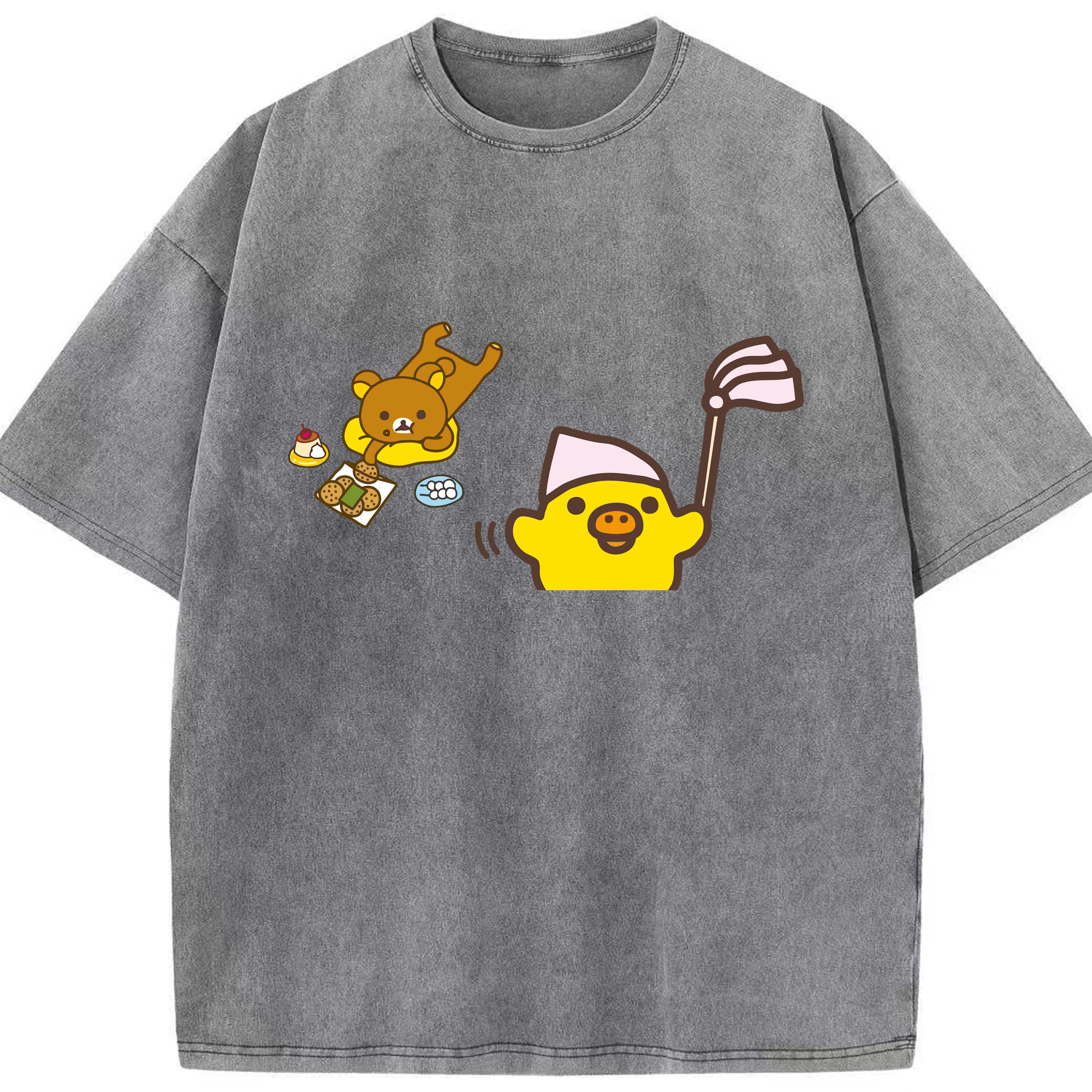 （画像用） リラックマ リラックマ キイロイトリ Rilakkuma Korilakkuma Kiiroitori 綿100% ヴィンテージ風 半袖Tシャツ（フロントプリント）