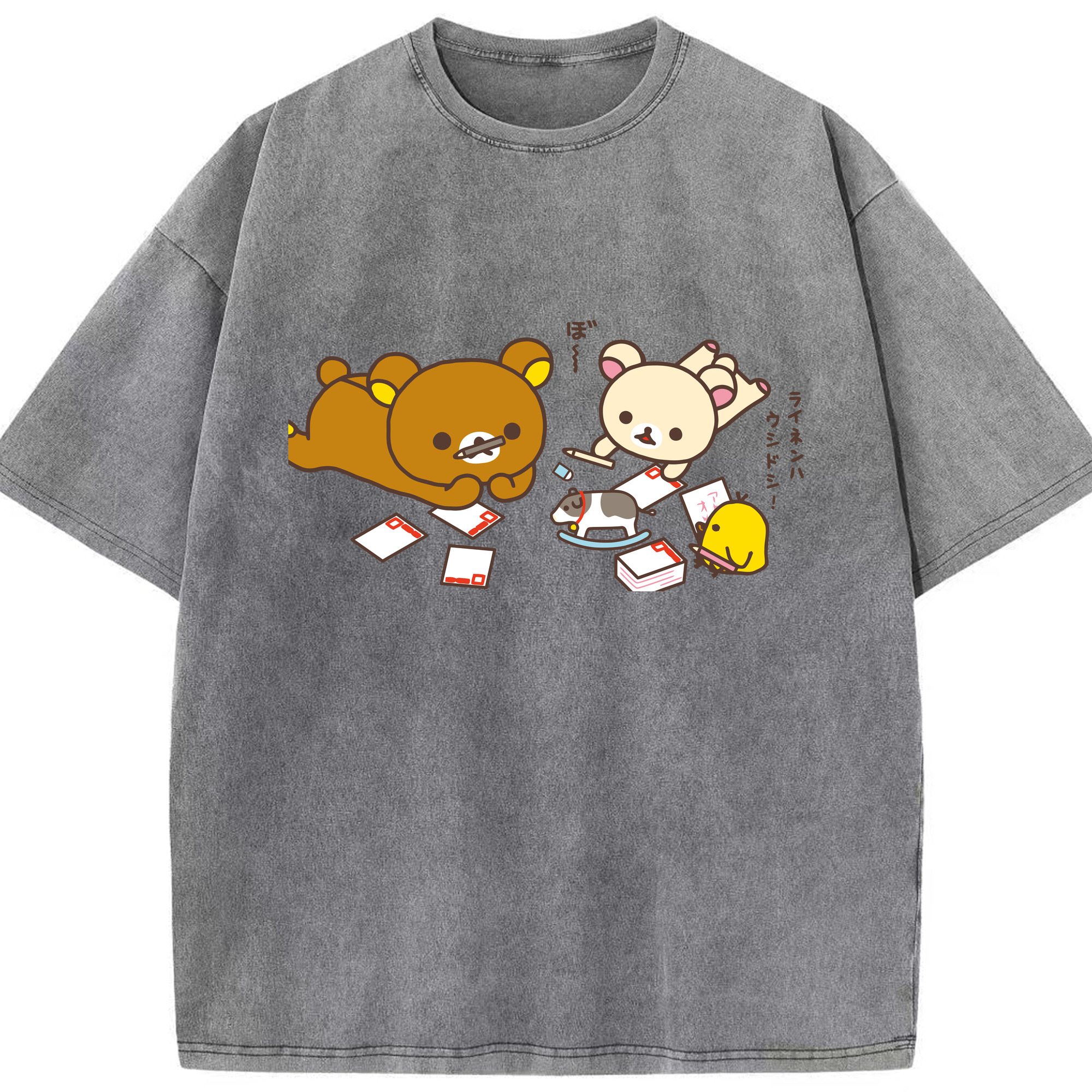 （画像用） リラックマ リラックマ キイロイトリ Rilakkuma Korilakkuma Kiiroitori 綿100% ヴィンテージ風 半袖Tシャツ（フロントプリント）