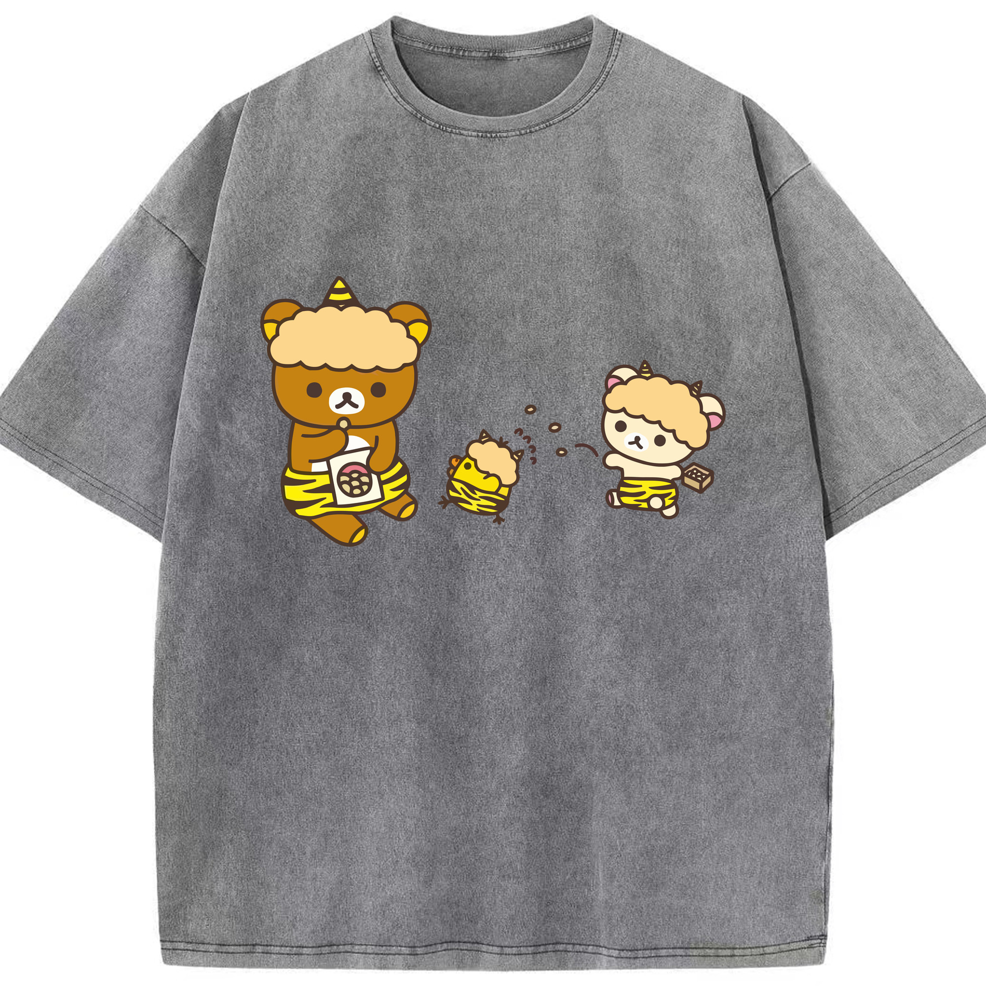 （画像用） リラックマ リラックマ キイロイトリ Rilakkuma Korilakkuma Kiiroitori 綿100% ヴィンテージ風 半袖Tシャツ（フロントプリント）