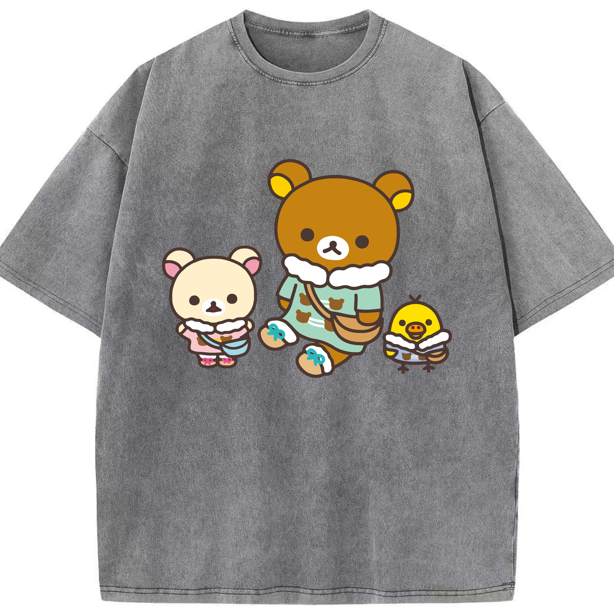 （画像用） リラックマ リラックマ キイロイトリ Rilakkuma Korilakkuma Kiiroitori 綿100% ヴィンテージ風 半袖Tシャツ（フロントプリント）