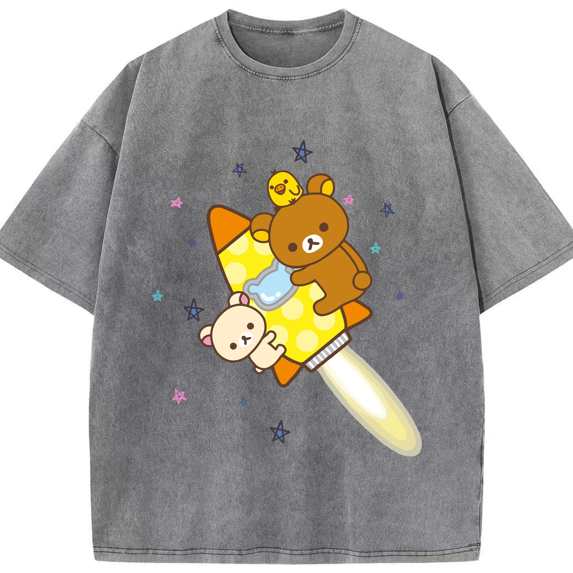 （画像用） リラックマ リラックマ キイロイトリ Rilakkuma Korilakkuma Kiiroitori 綿100% ヴィンテージ風 半袖Tシャツ（フロントプリント）