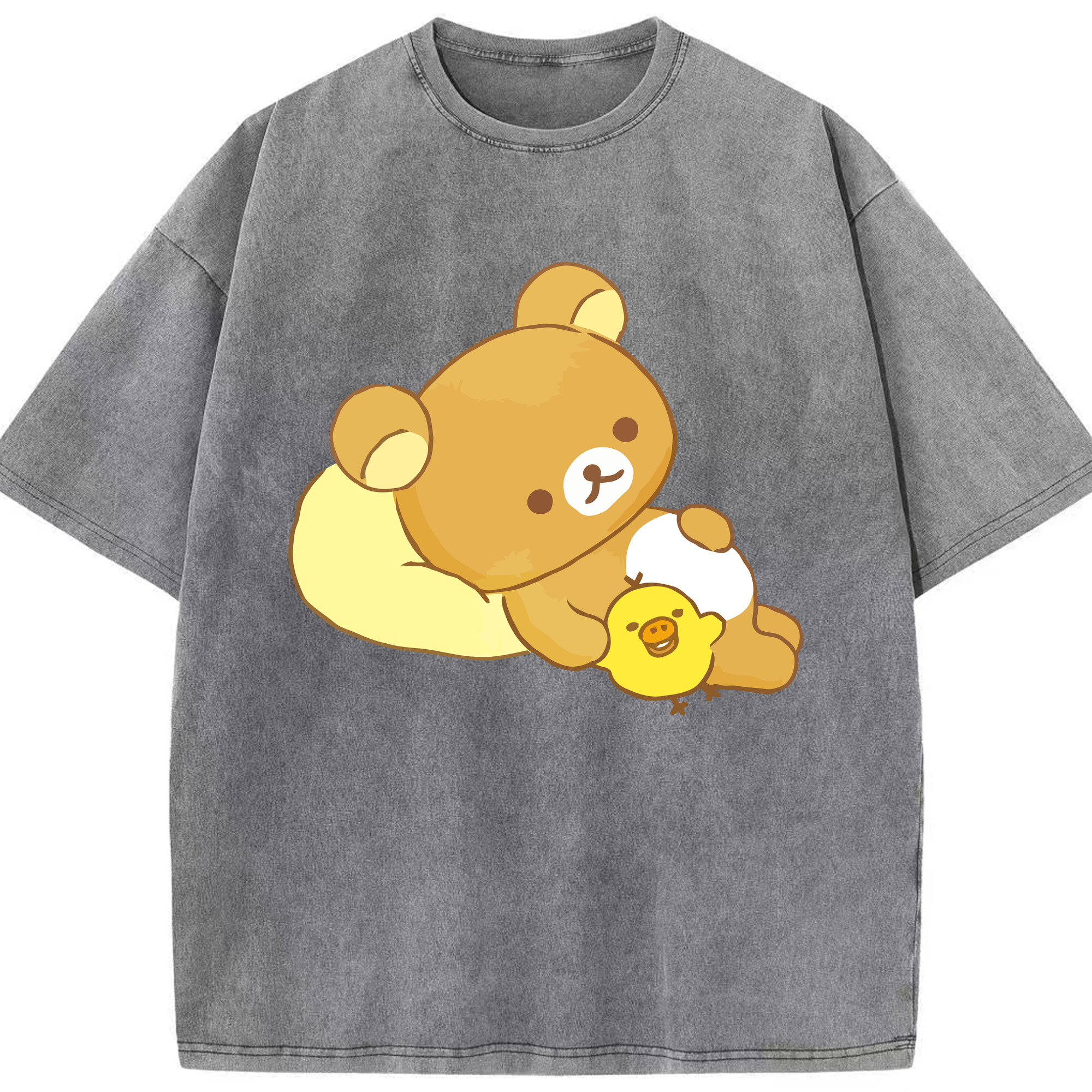 （画像用） リラックマ リラックマ キイロイトリ Rilakkuma Korilakkuma Kiiroitori 綿100% ヴィンテージ風 半袖Tシャツ（フロントプリント）