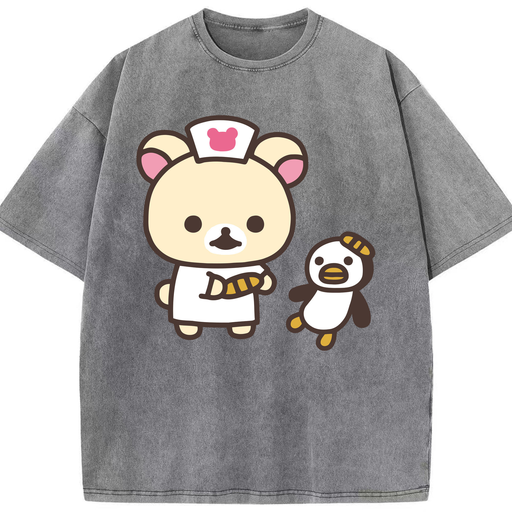 （画像用） リラックマ リラックマ キイロイトリ Rilakkuma Korilakkuma Kiiroitori 綿100% ヴィンテージ風 半袖Tシャツ（フロントプリント）