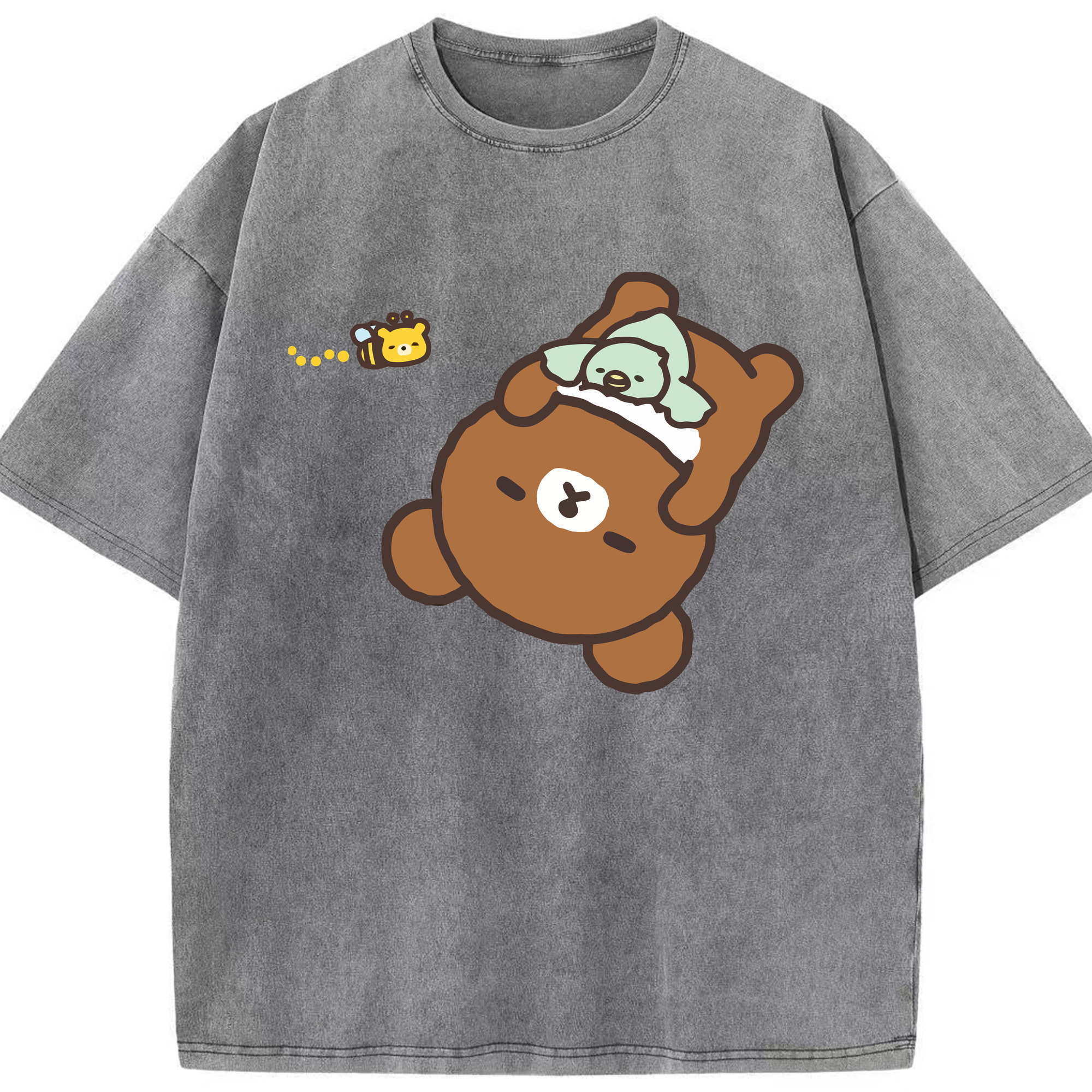 （画像用） リラックマ リラックマ キイロイトリ Rilakkuma Korilakkuma Kiiroitori 綿100% ヴィンテージ風 半袖Tシャツ（フロントプリント）