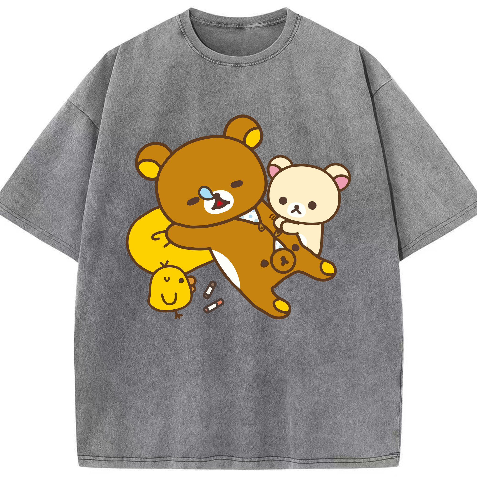（画像用） リラックマ リラックマ キイロイトリ Rilakkuma Korilakkuma Kiiroitori 綿100% ヴィンテージ風 半袖Tシャツ（フロントプリント）