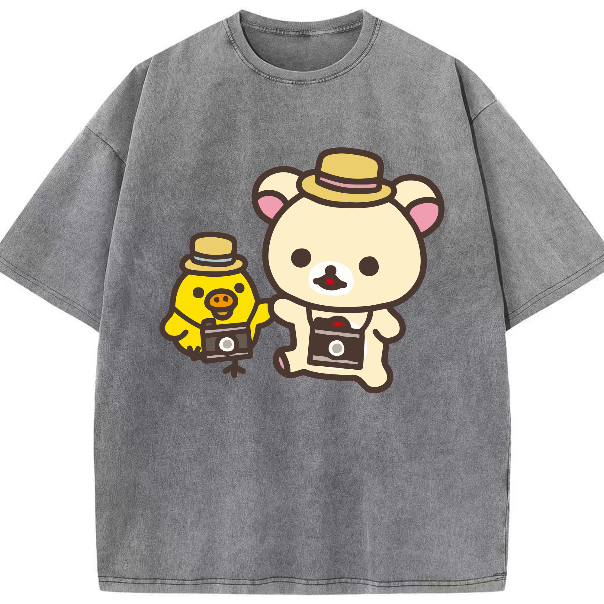（画像用） リラックマ リラックマ キイロイトリ Rilakkuma Korilakkuma Kiiroitori 綿100% ヴィンテージ風 半袖Tシャツ（フロントプリント）