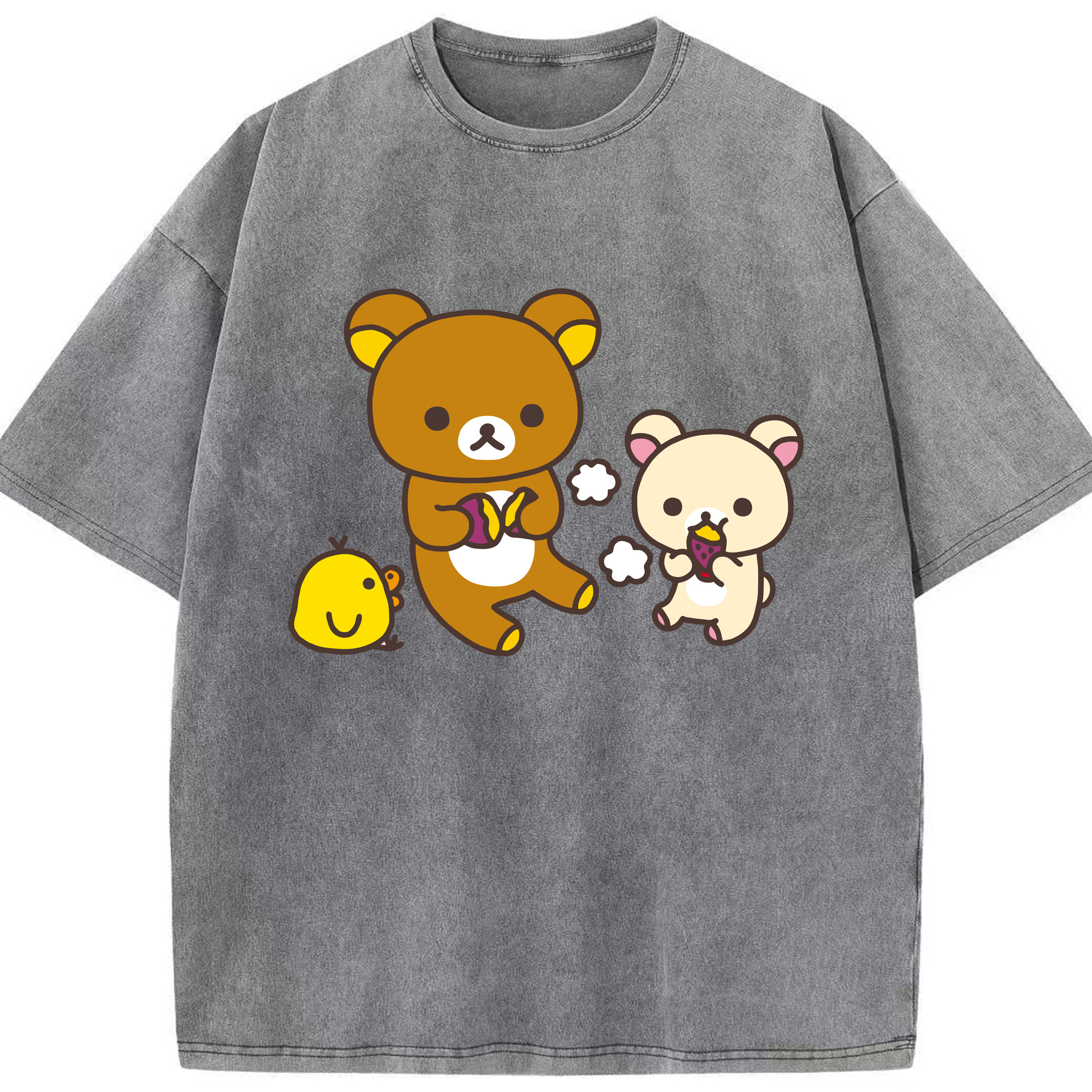 （画像用） リラックマ リラックマ キイロイトリ Rilakkuma Korilakkuma Kiiroitori 綿100% ヴィンテージ風 半袖Tシャツ（フロントプリント）