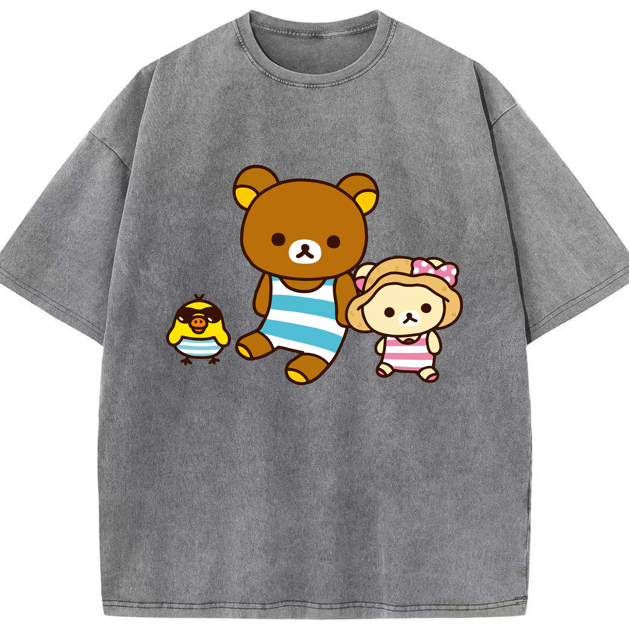 （画像用） リラックマ リラックマ キイロイトリ Rilakkuma Korilakkuma Kiiroitori 綿100% ヴィンテージ風 半袖Tシャツ（フロントプリント）