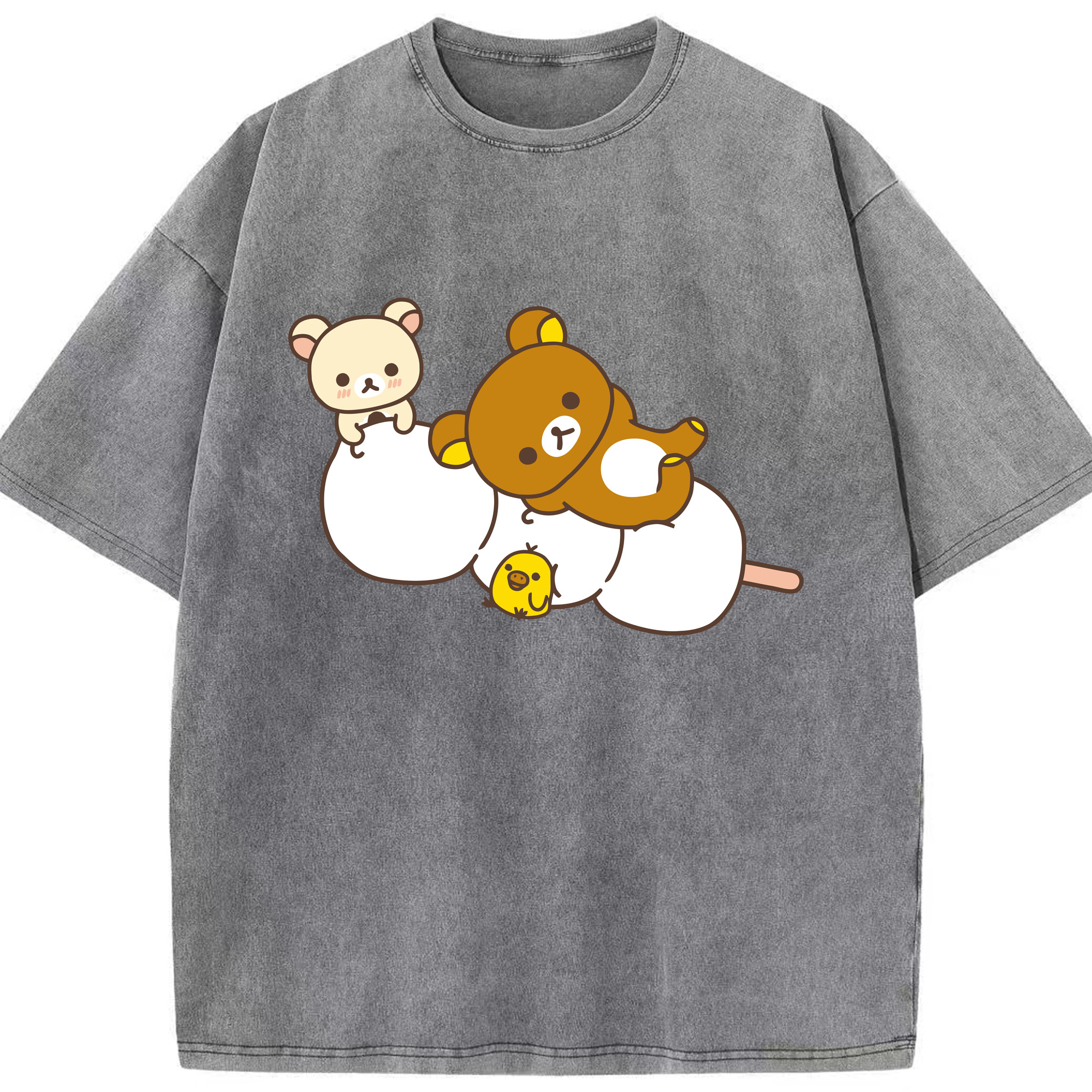 （画像用） リラックマ リラックマ キイロイトリ Rilakkuma Korilakkuma Kiiroitori 綿100% ヴィンテージ風 半袖Tシャツ（フロントプリント）