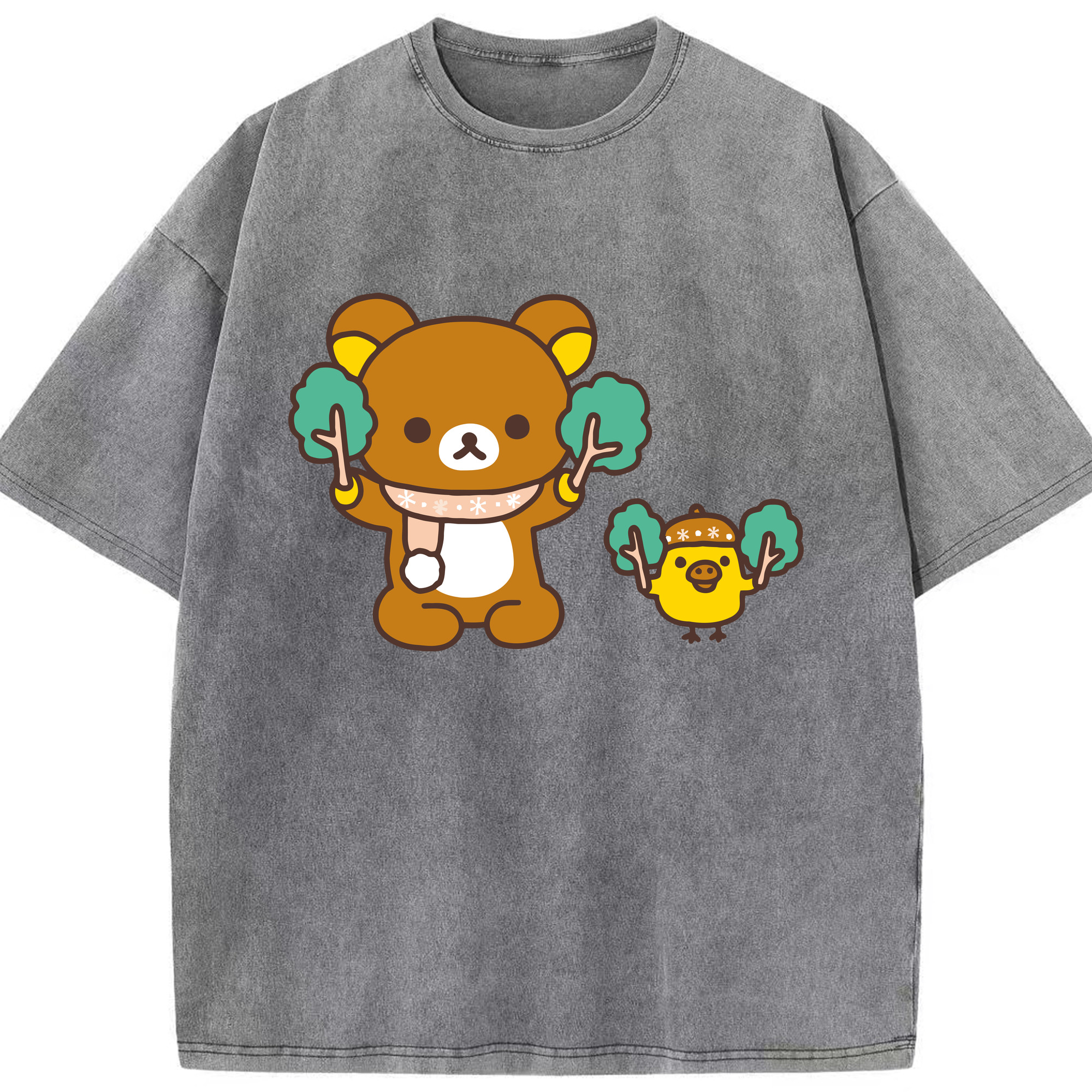 （画像用） リラックマ リラックマ キイロイトリ Rilakkuma Korilakkuma Kiiroitori 綿100% ヴィンテージ風 半袖Tシャツ（フロントプリント）