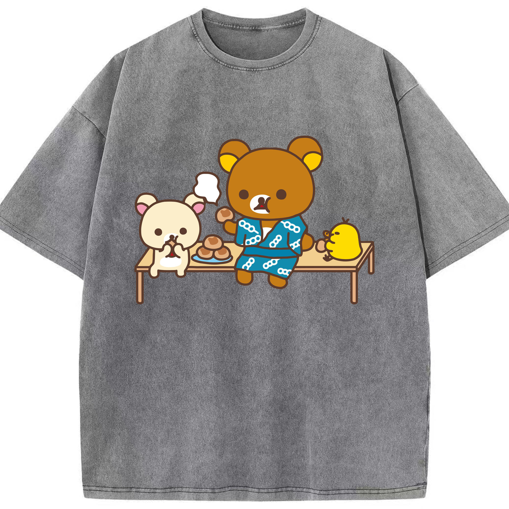 （画像用） リラックマ リラックマ キイロイトリ Rilakkuma Korilakkuma Kiiroitori 綿100% ヴィンテージ風 半袖Tシャツ（フロントプリント）