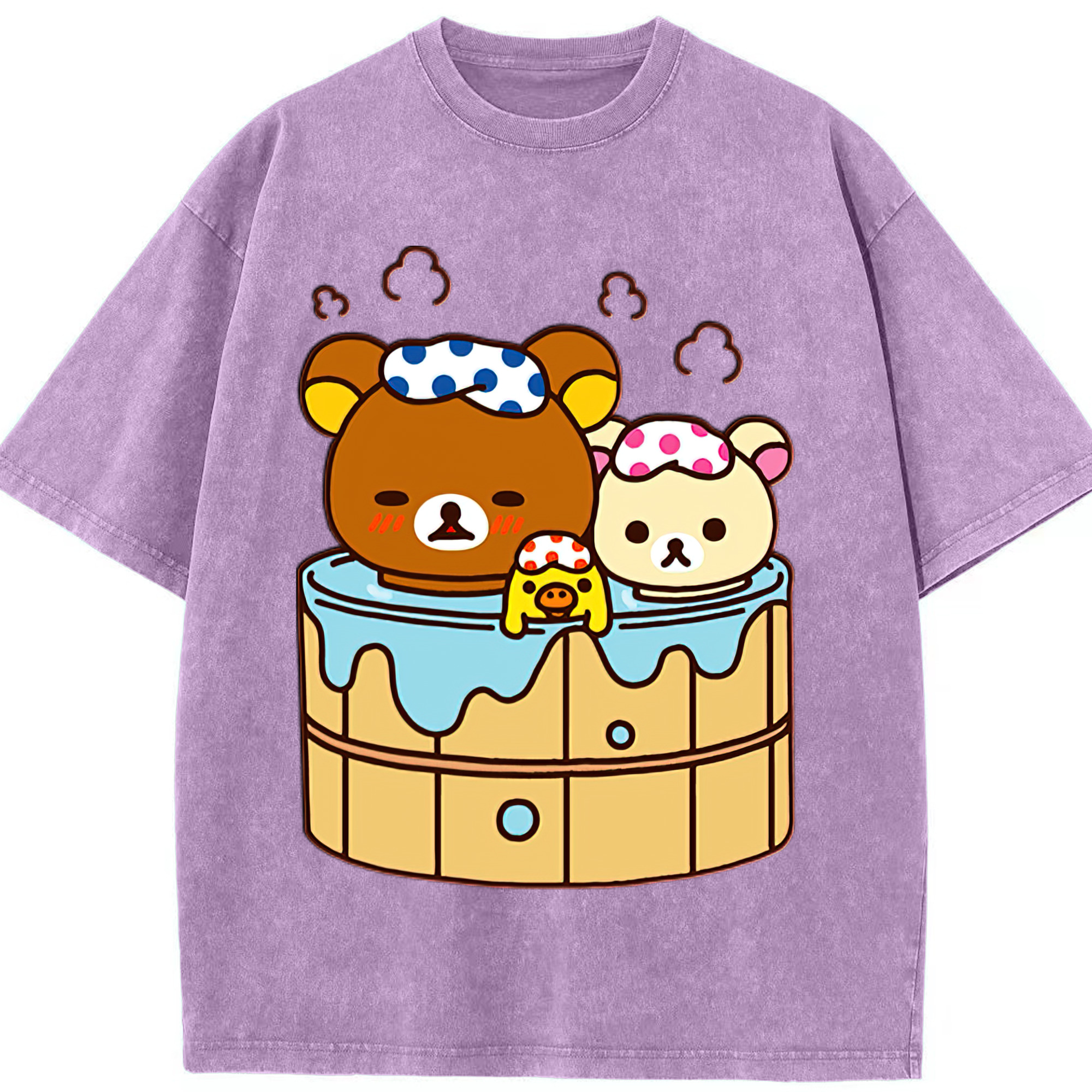 （画像用） リラックマ リラックマ キイロイトリ Rilakkuma Korilakkuma Kiiroitori 綿100% ヴィンテージ風 半袖Tシャツ（フロントプリント）
