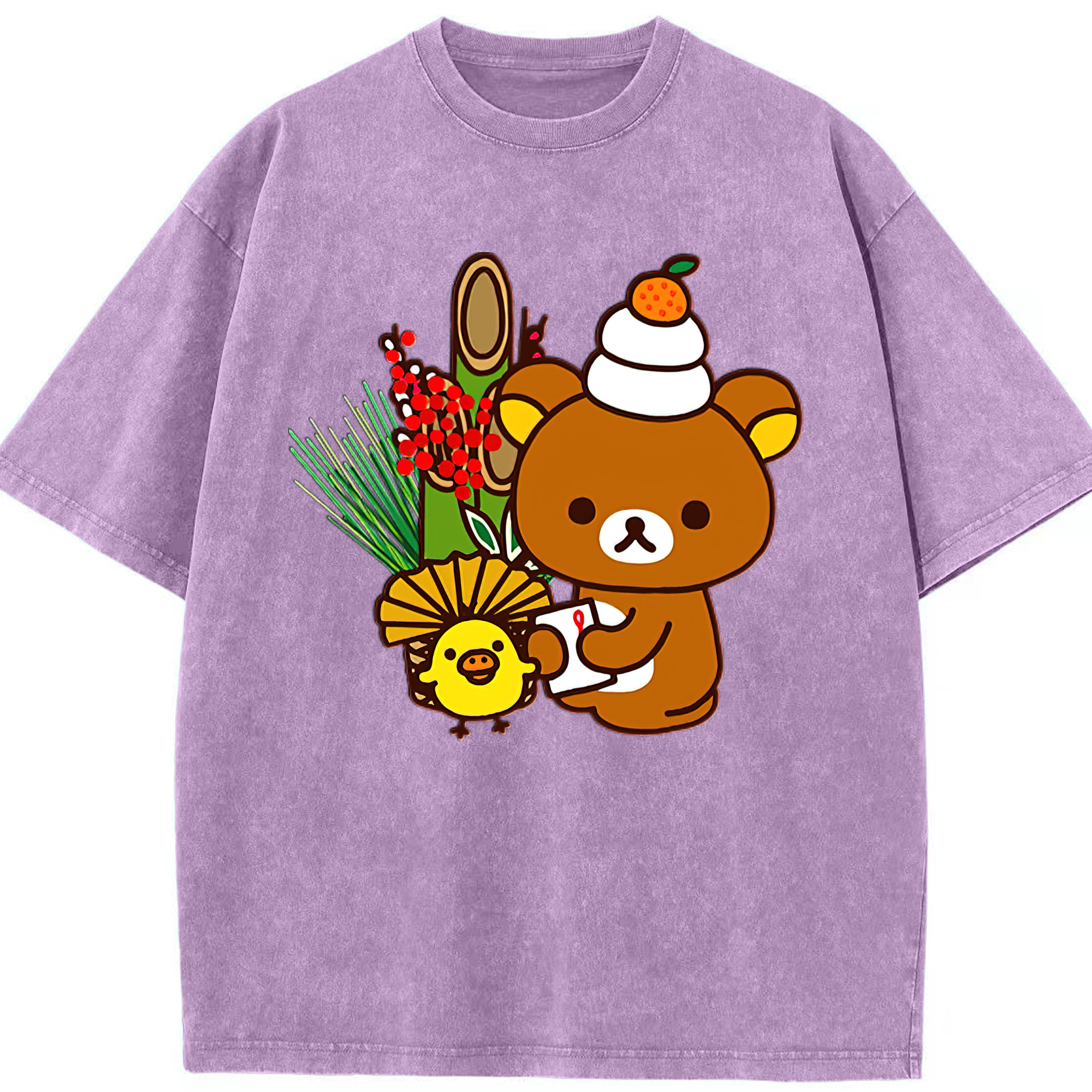 （画像用） リラックマ リラックマ キイロイトリ Rilakkuma Korilakkuma Kiiroitori 綿100% ヴィンテージ風 半袖Tシャツ（フロントプリント）