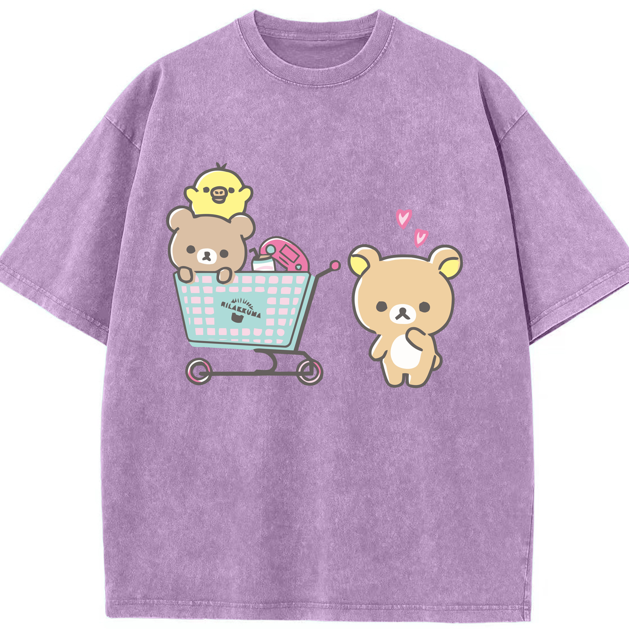 （画像用） リラックマ リラックマ キイロイトリ Rilakkuma Korilakkuma Kiiroitori 綿100% ヴィンテージ風 半袖Tシャツ（フロントプリント）