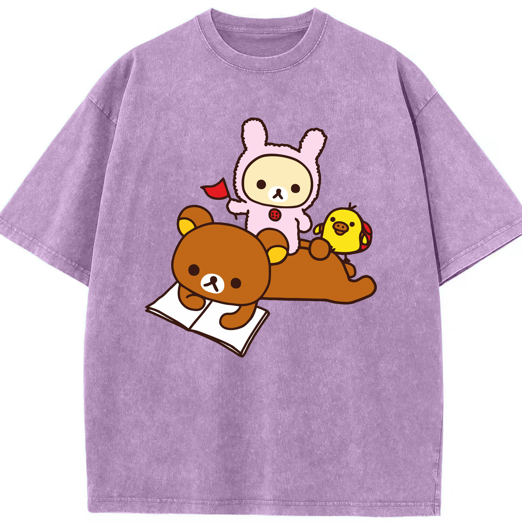 （画像用） リラックマ リラックマ キイロイトリ Rilakkuma Korilakkuma Kiiroitori 綿100% ヴィンテージ風 半袖Tシャツ（フロントプリント）