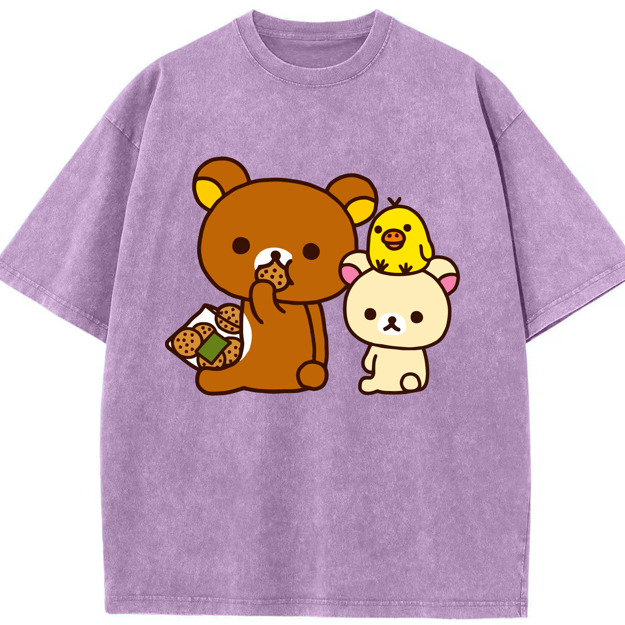 （画像用） リラックマ リラックマ キイロイトリ Rilakkuma Korilakkuma Kiiroitori 綿100% ヴィンテージ風 半袖Tシャツ（フロントプリント）