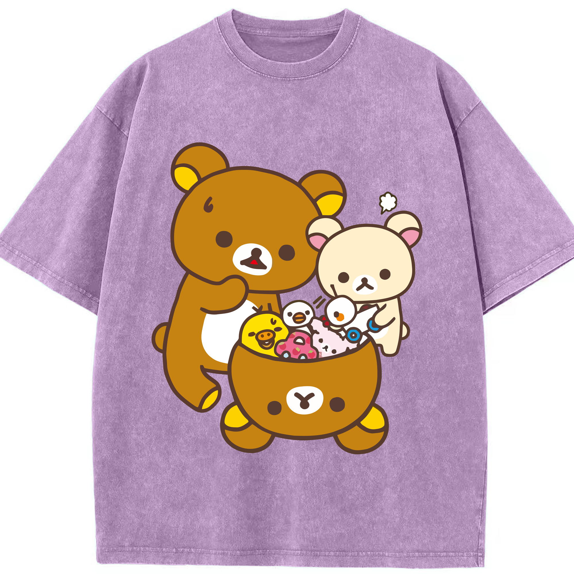 （画像用） リラックマ リラックマ キイロイトリ Rilakkuma Korilakkuma Kiiroitori 綿100% ヴィンテージ風 半袖Tシャツ（フロントプリント）
