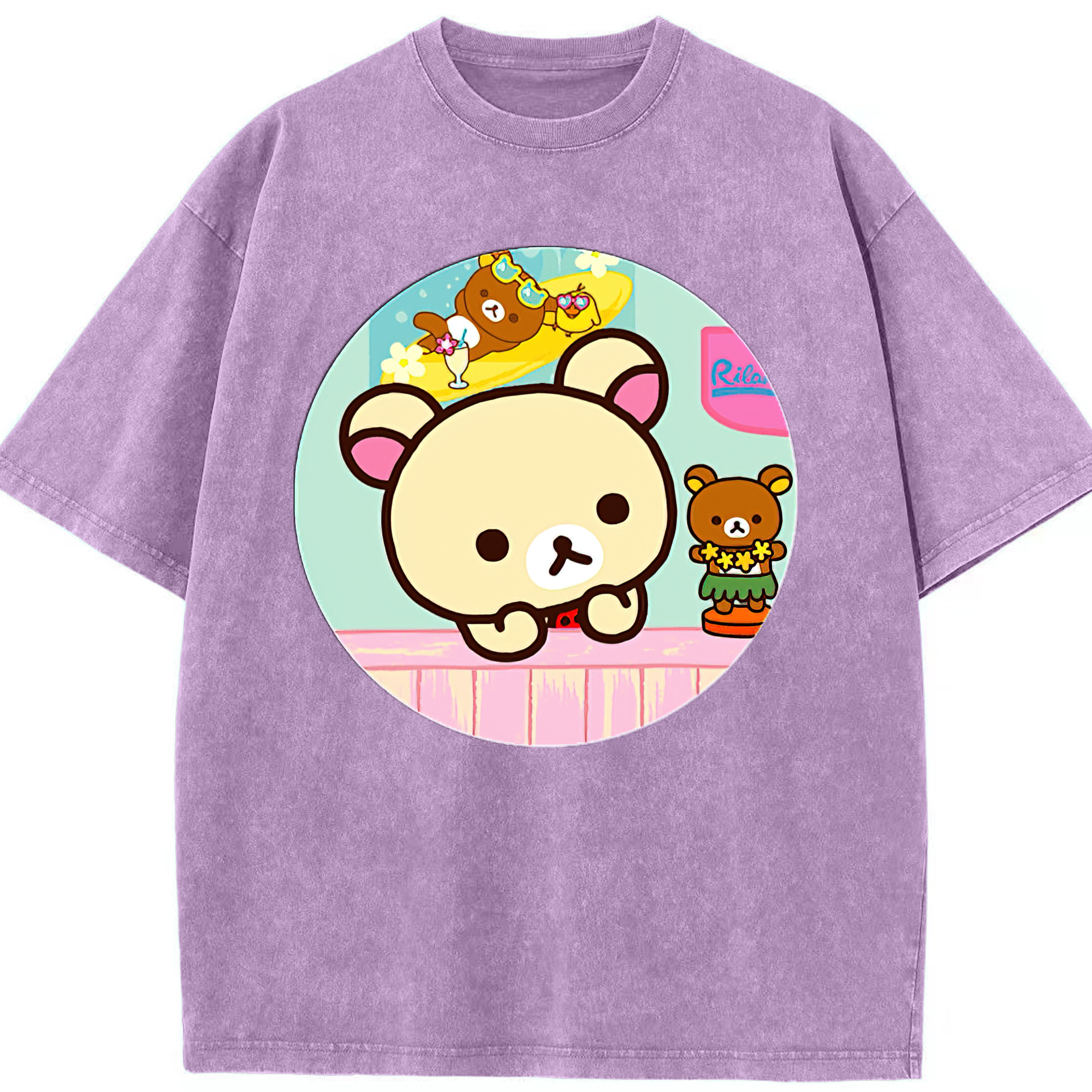 （画像用） リラックマ リラックマ キイロイトリ Rilakkuma Korilakkuma Kiiroitori 綿100% ヴィンテージ風 半袖Tシャツ（フロントプリント）
