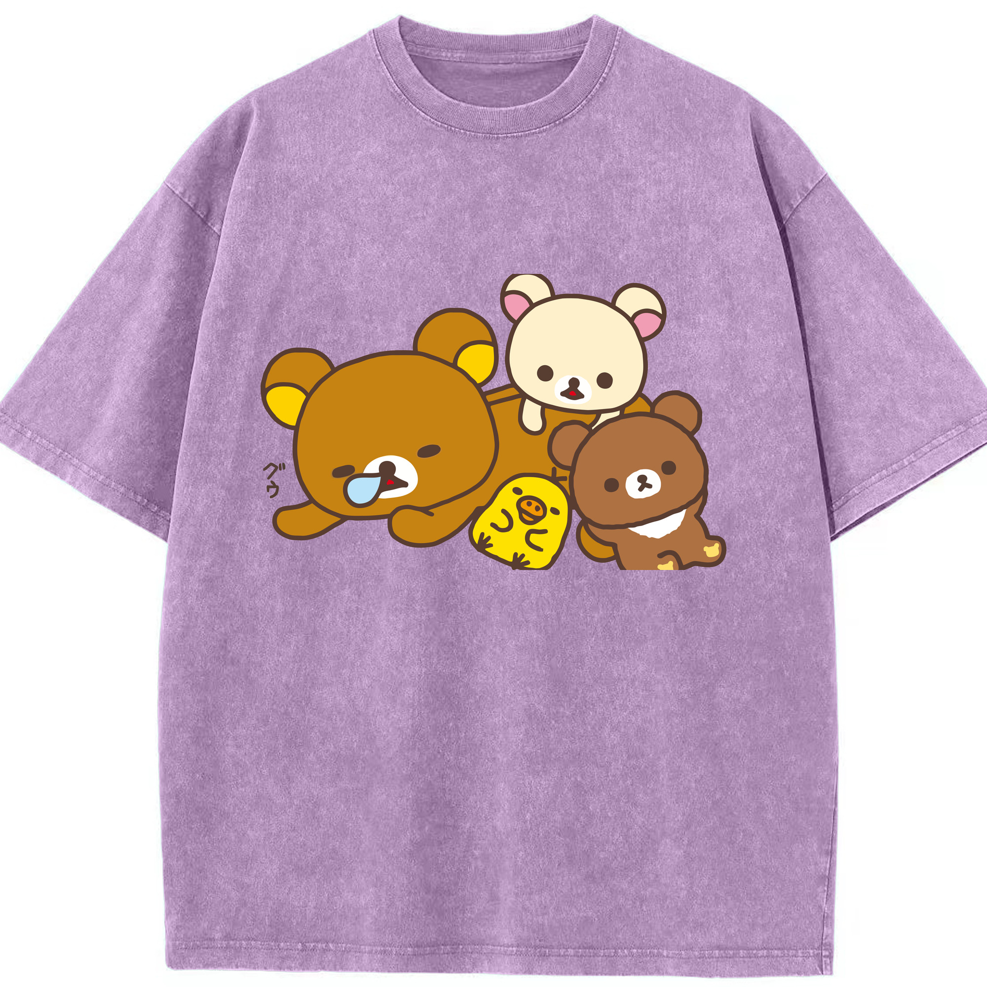 （画像用） リラックマ リラックマ キイロイトリ Rilakkuma Korilakkuma Kiiroitori 綿100% ヴィンテージ風 半袖Tシャツ（フロントプリント）