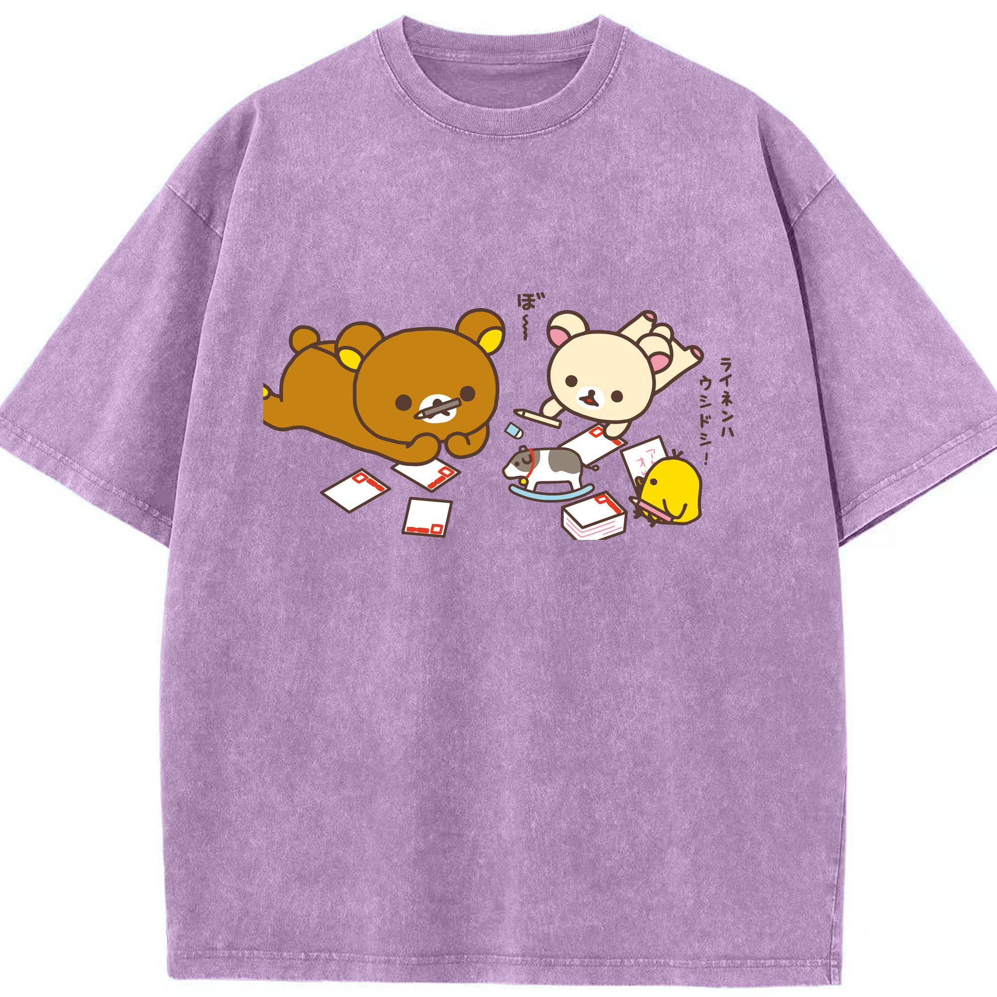 （画像用） リラックマ リラックマ キイロイトリ Rilakkuma Korilakkuma Kiiroitori 綿100% ヴィンテージ風 半袖Tシャツ（フロントプリント）