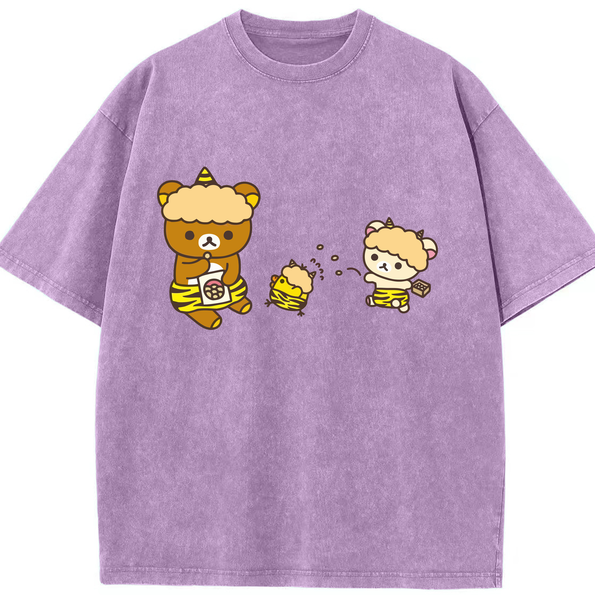 （画像用） リラックマ リラックマ キイロイトリ Rilakkuma Korilakkuma Kiiroitori 綿100% ヴィンテージ風 半袖Tシャツ（フロントプリント）
