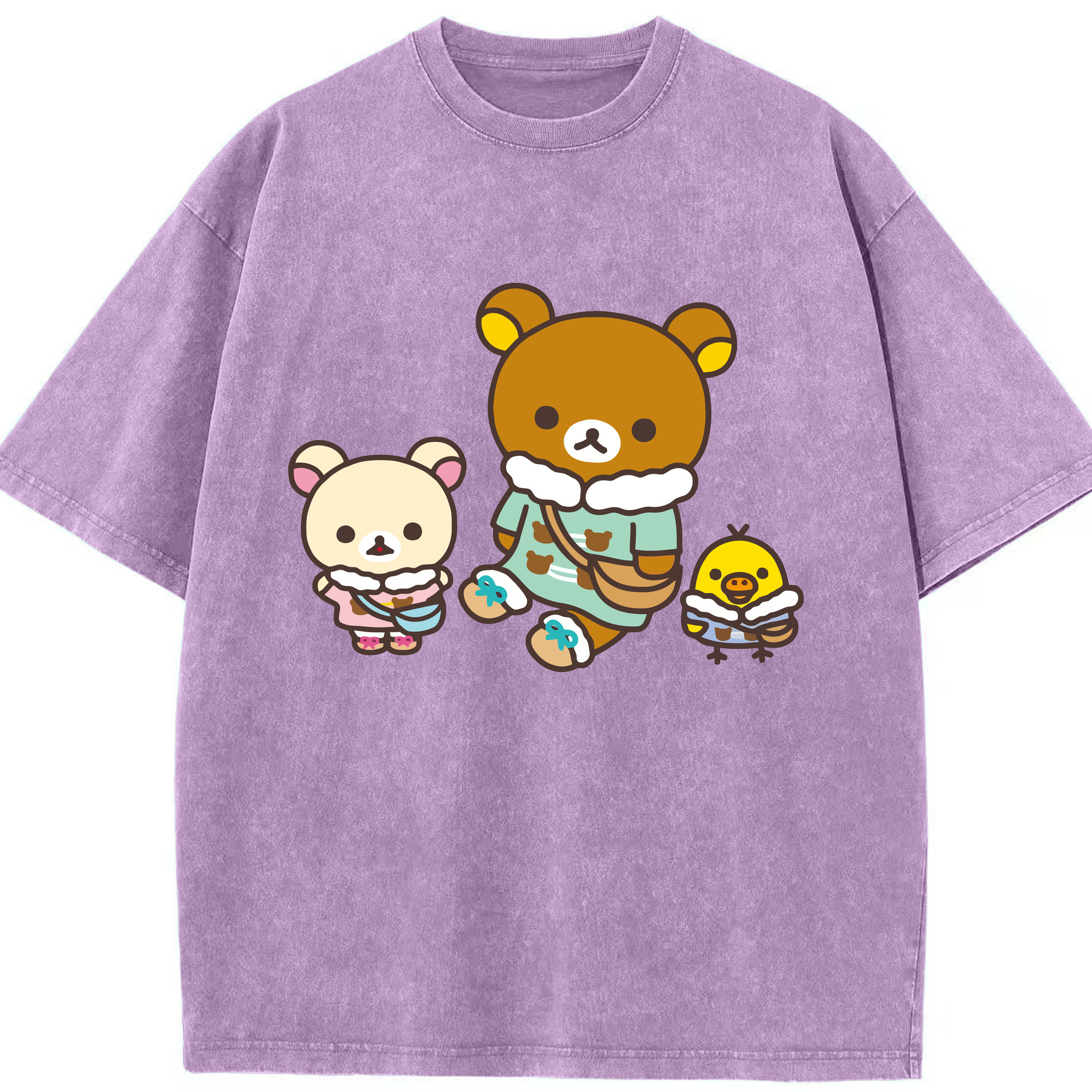 （画像用） リラックマ リラックマ キイロイトリ Rilakkuma Korilakkuma Kiiroitori 綿100% ヴィンテージ風 半袖Tシャツ（フロントプリント）