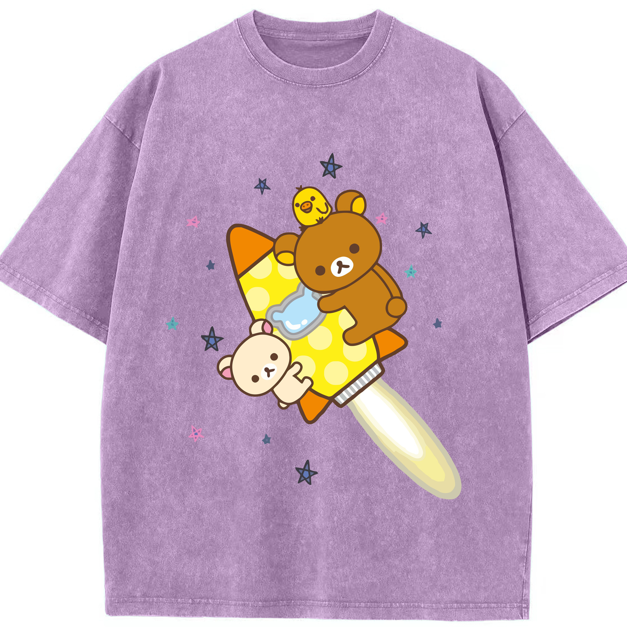 （画像用） リラックマ リラックマ キイロイトリ Rilakkuma Korilakkuma Kiiroitori 綿100% ヴィンテージ風 半袖Tシャツ（フロントプリント）