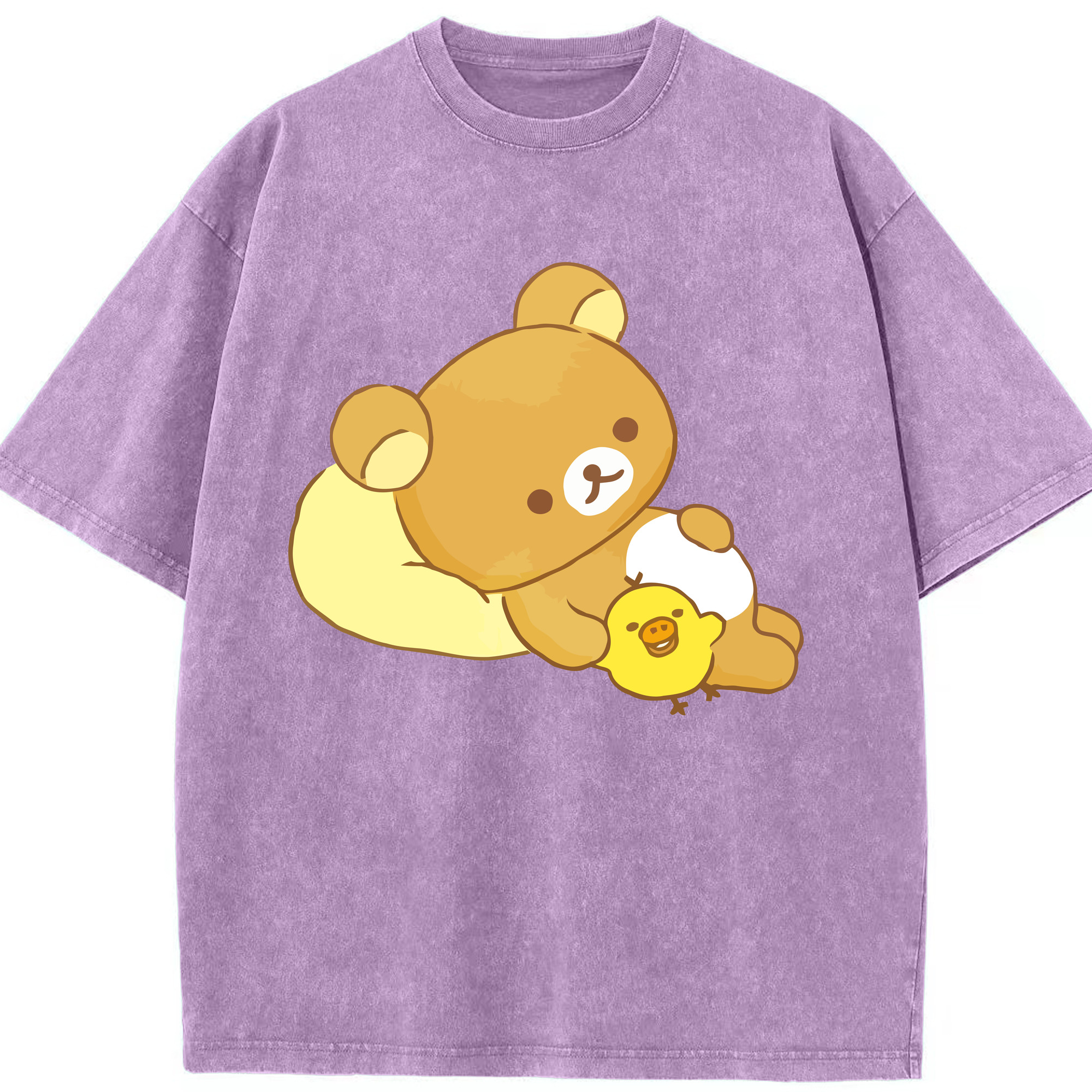 （画像用） リラックマ リラックマ キイロイトリ Rilakkuma Korilakkuma Kiiroitori 綿100% ヴィンテージ風 半袖Tシャツ（フロントプリント）