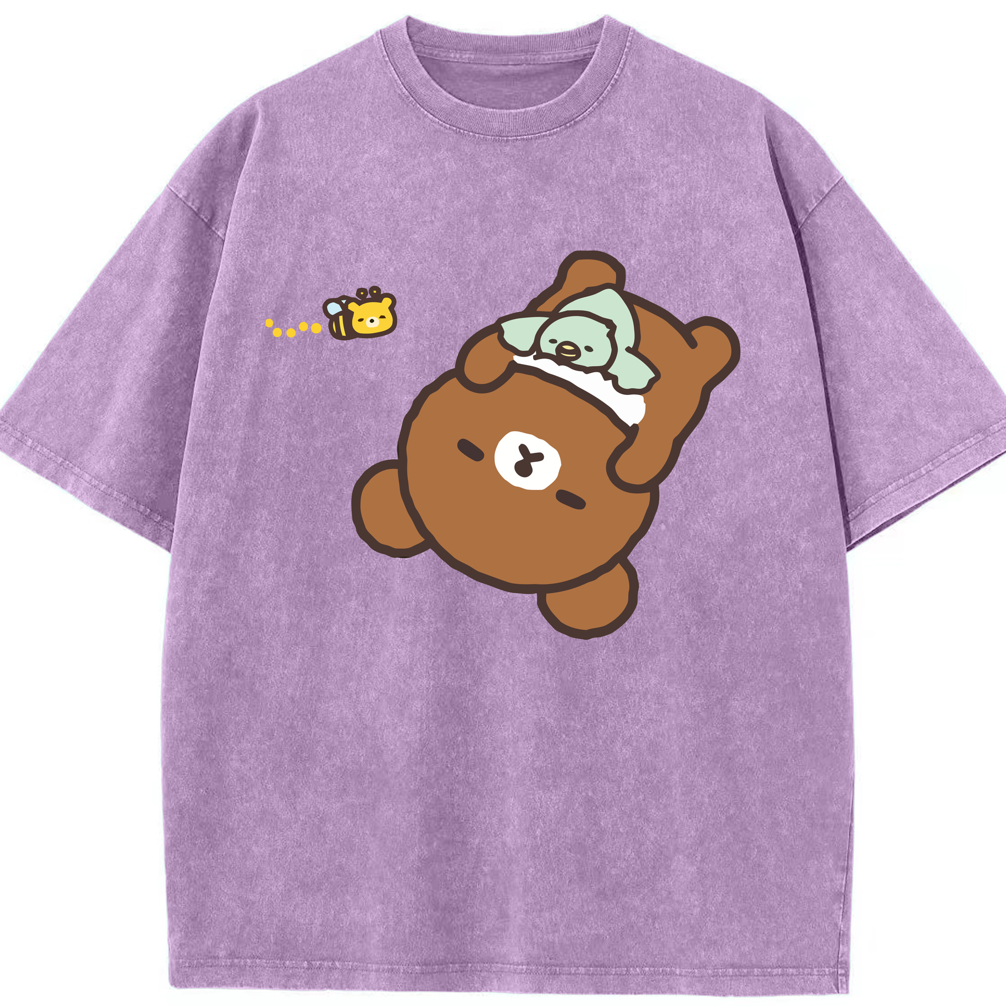 （画像用） リラックマ リラックマ キイロイトリ Rilakkuma Korilakkuma Kiiroitori 綿100% ヴィンテージ風 半袖Tシャツ（フロントプリント）