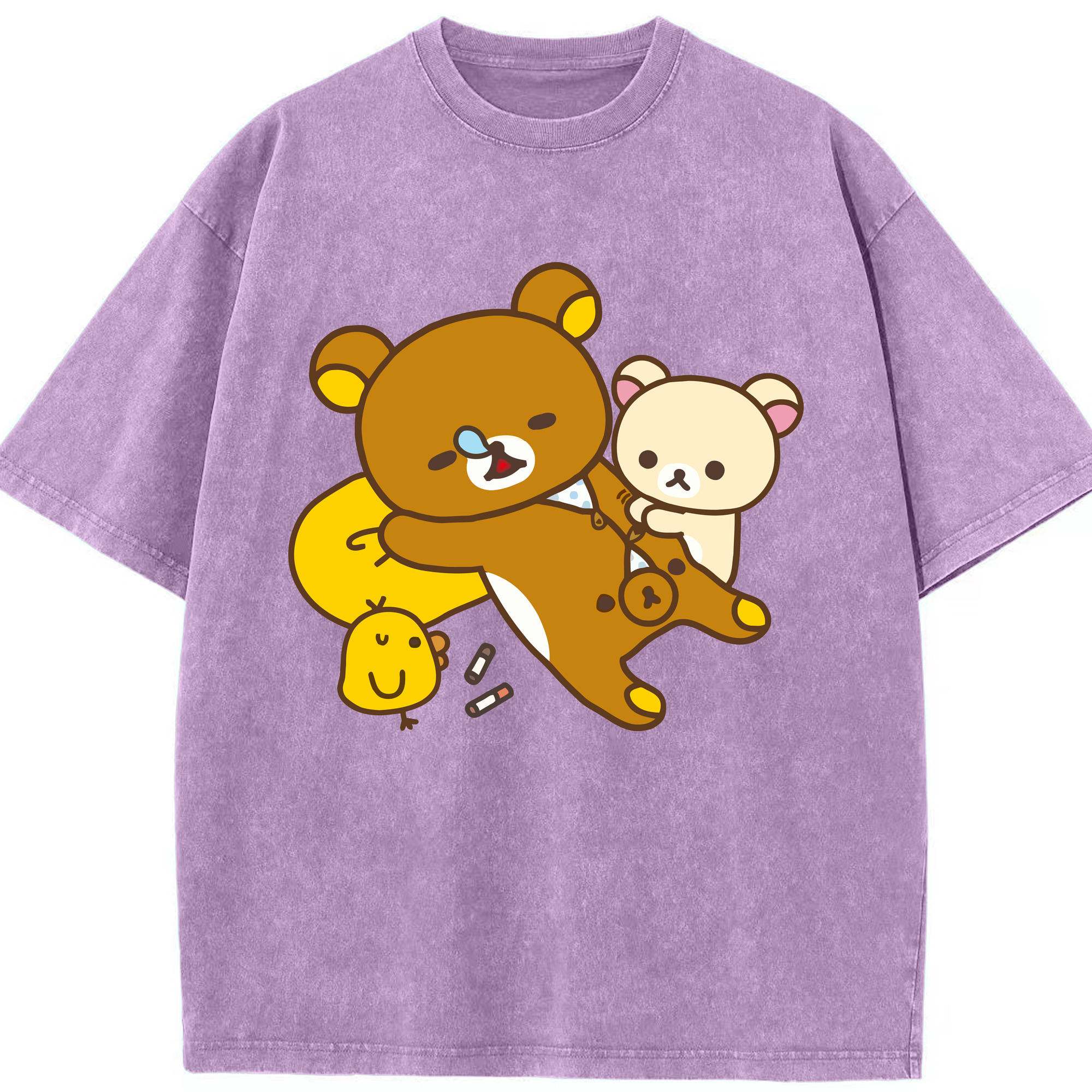 （画像用） リラックマ リラックマ キイロイトリ Rilakkuma Korilakkuma Kiiroitori 綿100% ヴィンテージ風 半袖Tシャツ（フロントプリント）