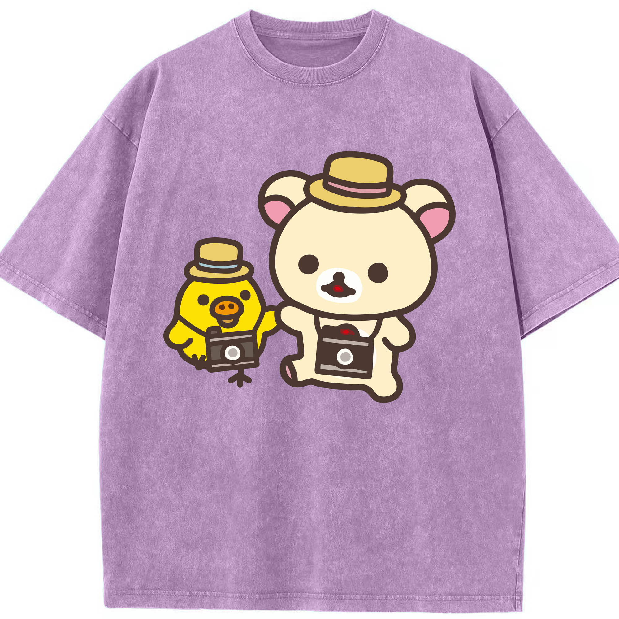 （画像用） リラックマ リラックマ キイロイトリ Rilakkuma Korilakkuma Kiiroitori 綿100% ヴィンテージ風 半袖Tシャツ（フロントプリント）