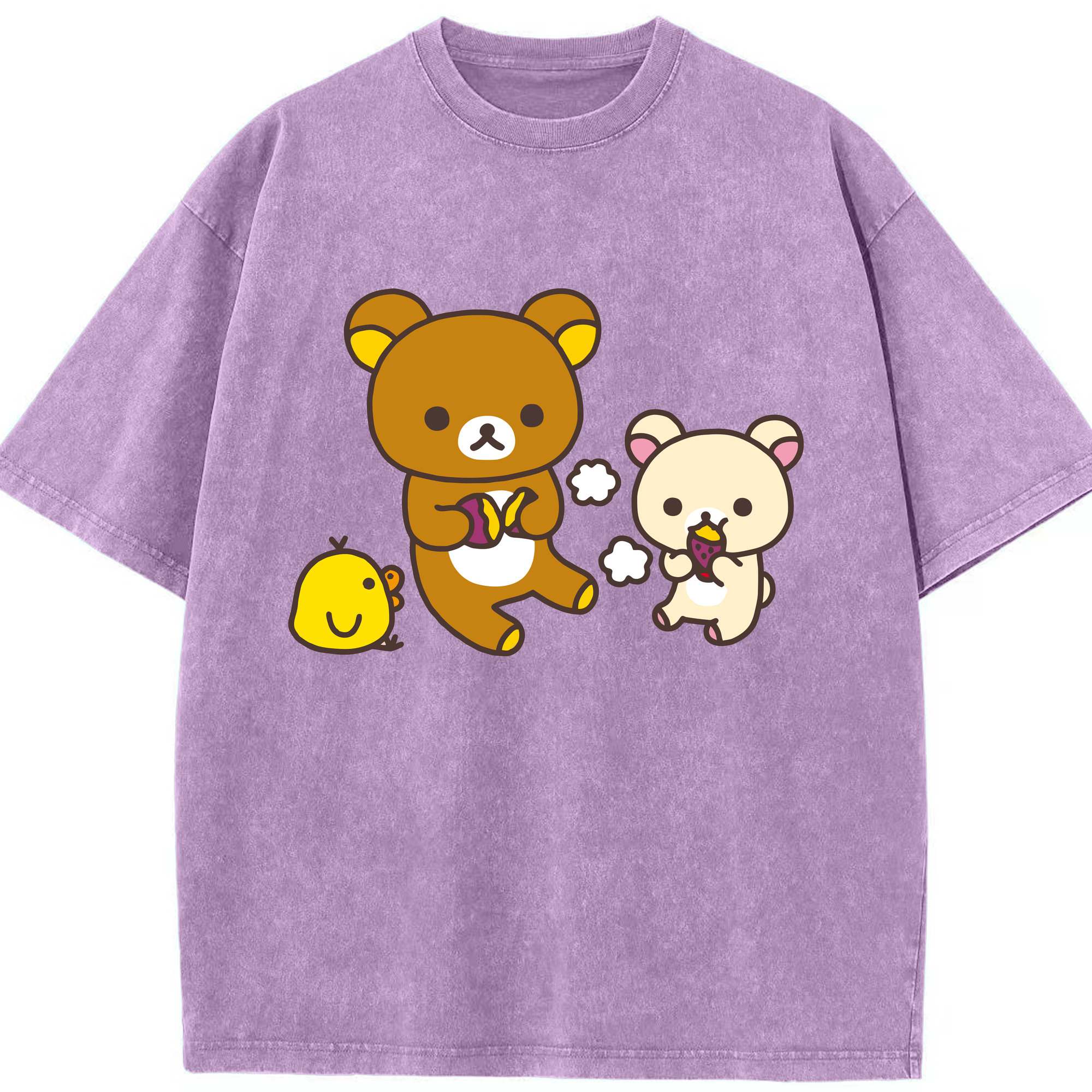 （画像用） リラックマ リラックマ キイロイトリ Rilakkuma Korilakkuma Kiiroitori 綿100% ヴィンテージ風 半袖Tシャツ（フロントプリント）