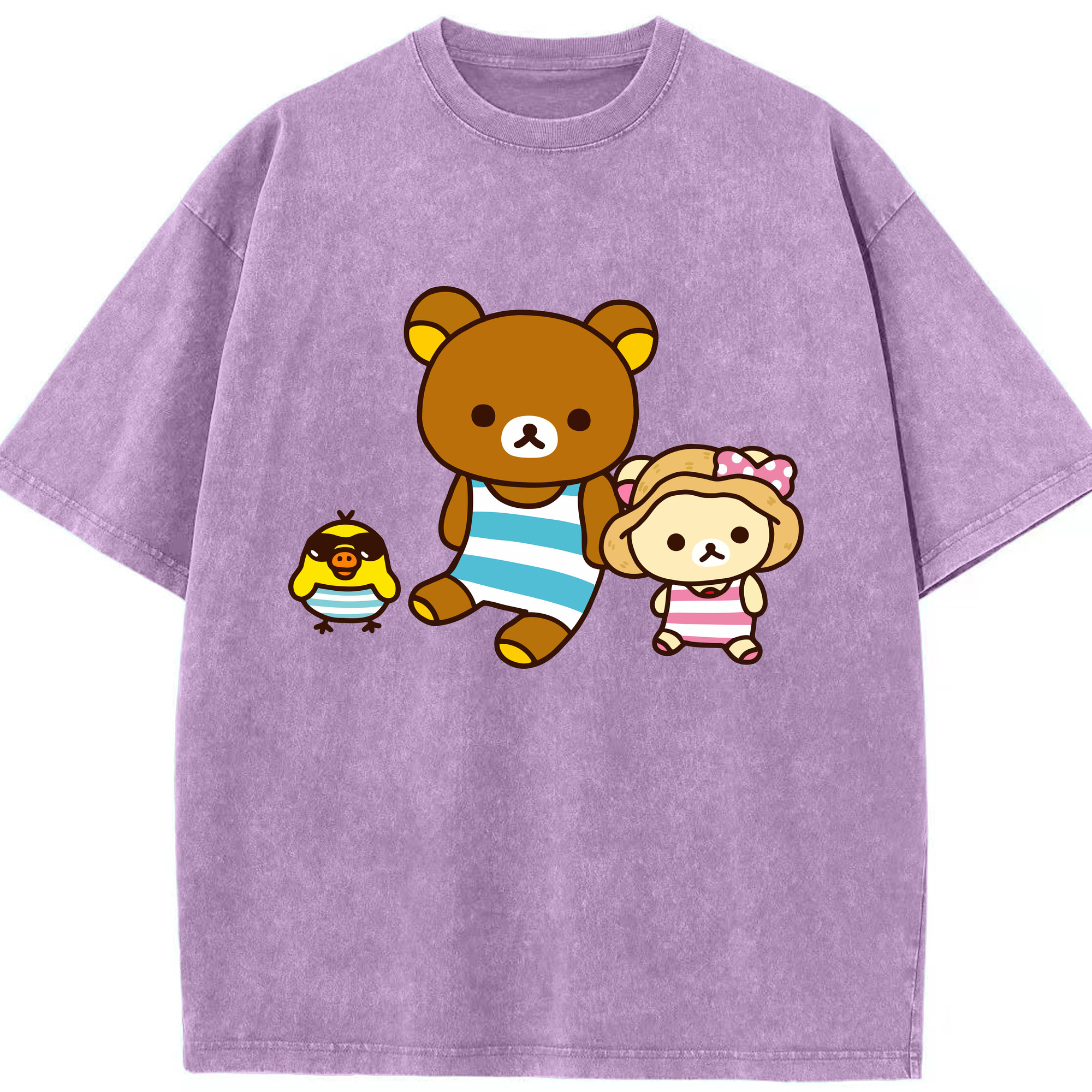 （画像用） リラックマ リラックマ キイロイトリ Rilakkuma Korilakkuma Kiiroitori 綿100% ヴィンテージ風 半袖Tシャツ（フロントプリント）