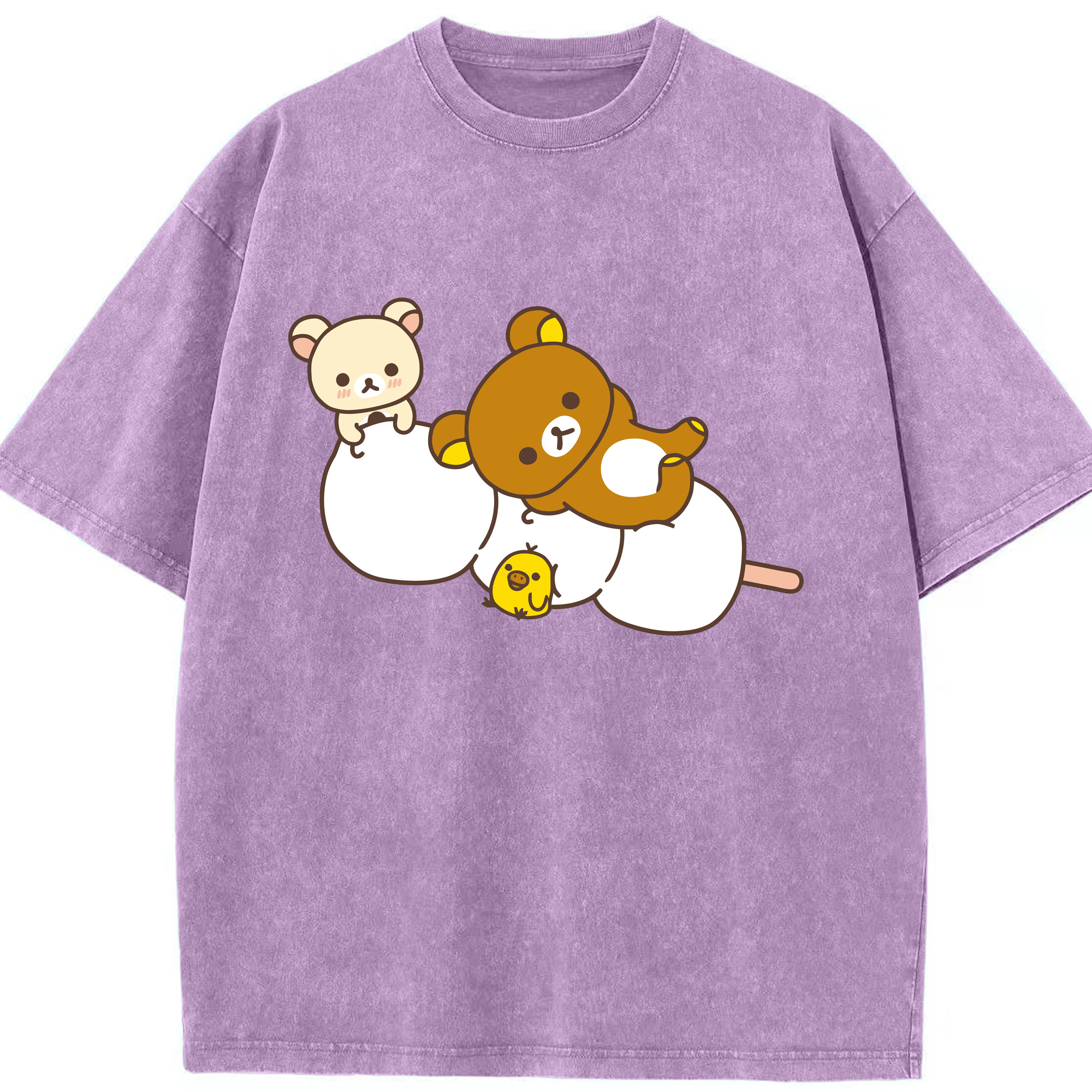 （画像用） リラックマ リラックマ キイロイトリ Rilakkuma Korilakkuma Kiiroitori 綿100% ヴィンテージ風 半袖Tシャツ（フロントプリント）