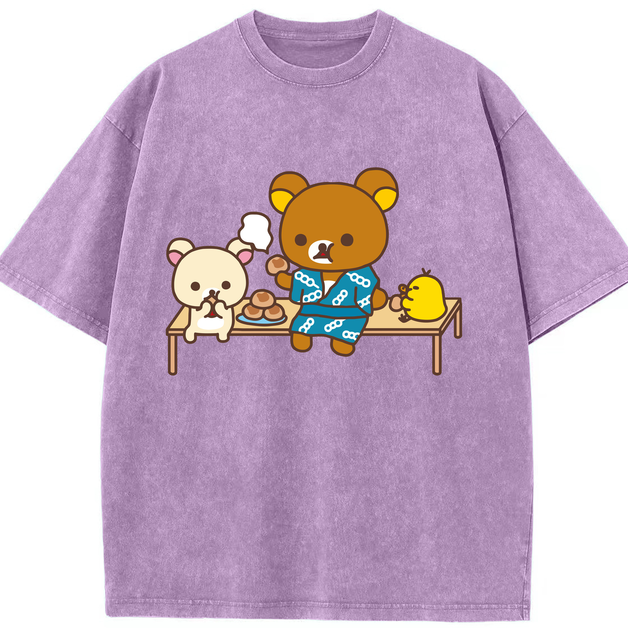 （画像用） リラックマ リラックマ キイロイトリ Rilakkuma Korilakkuma Kiiroitori 綿100% ヴィンテージ風 半袖Tシャツ（フロントプリント）