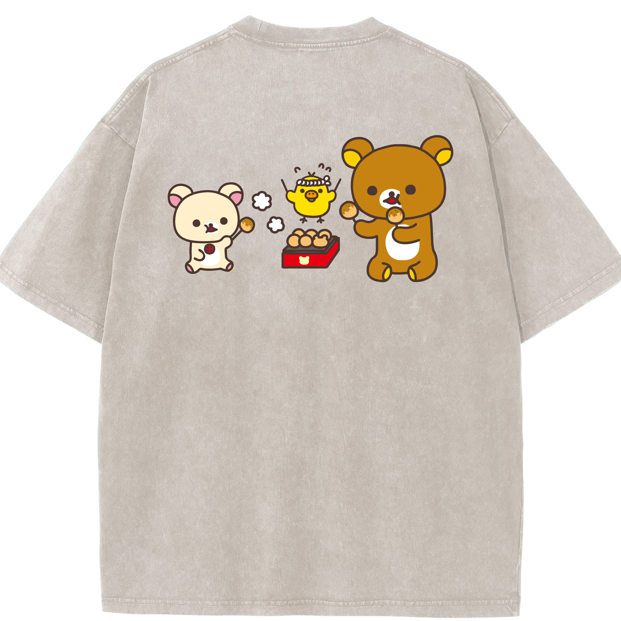 （画像用） リラックマ リラックマ キイロイトリ Rilakkuma Korilakkuma Kiiroitori 綿100% ヴィンテージ風 半袖Tシャツ（背面プリント）