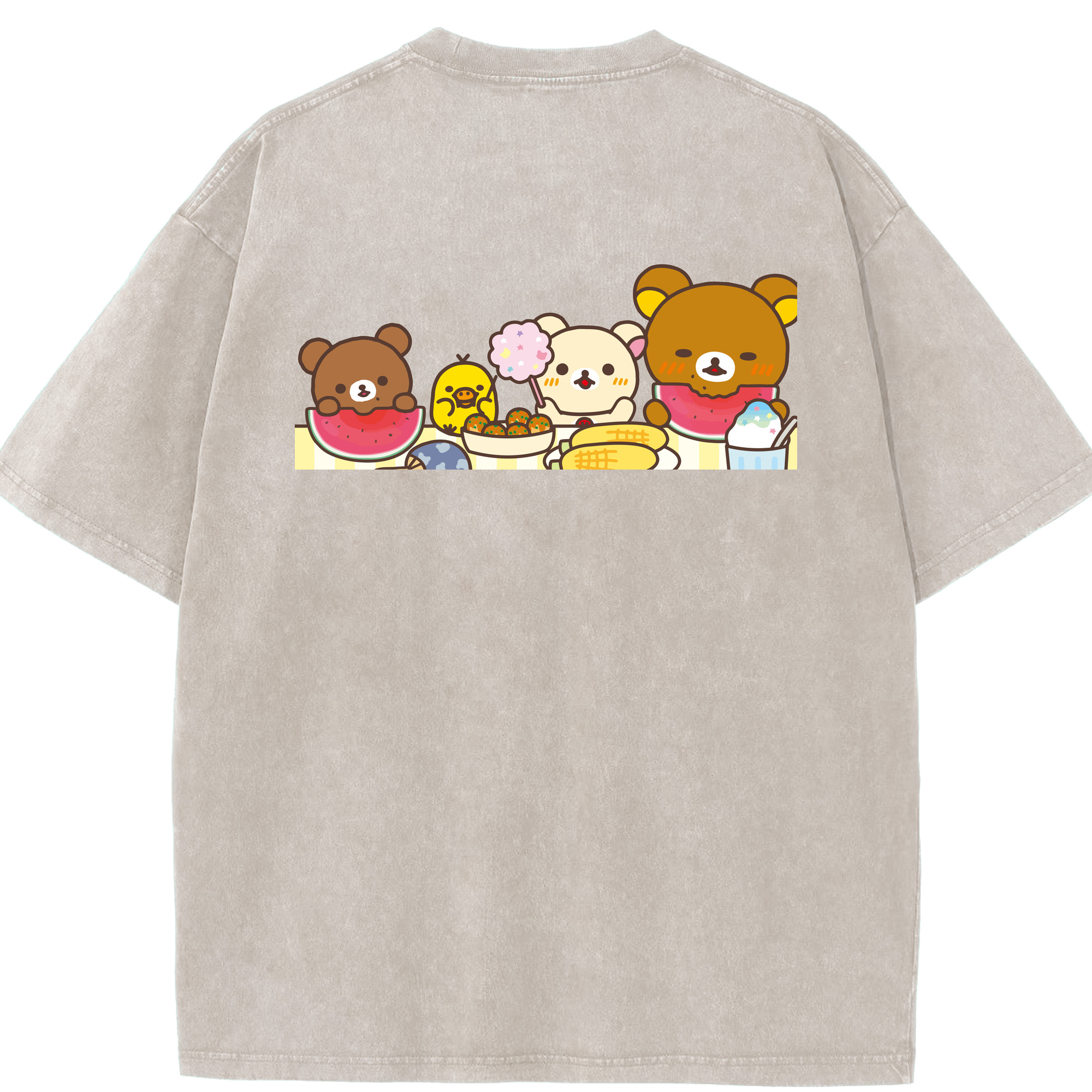 （画像用） リラックマ リラックマ キイロイトリ Rilakkuma Korilakkuma Kiiroitori 綿100% ヴィンテージ風 半袖Tシャツ（背面プリント）