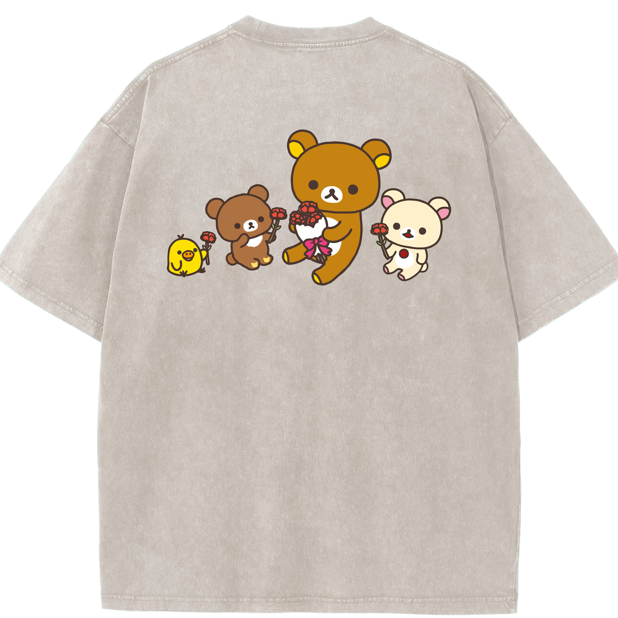 （画像用） リラックマ リラックマ キイロイトリ Rilakkuma Korilakkuma Kiiroitori 綿100% ヴィンテージ風 半袖Tシャツ（背面プリント）