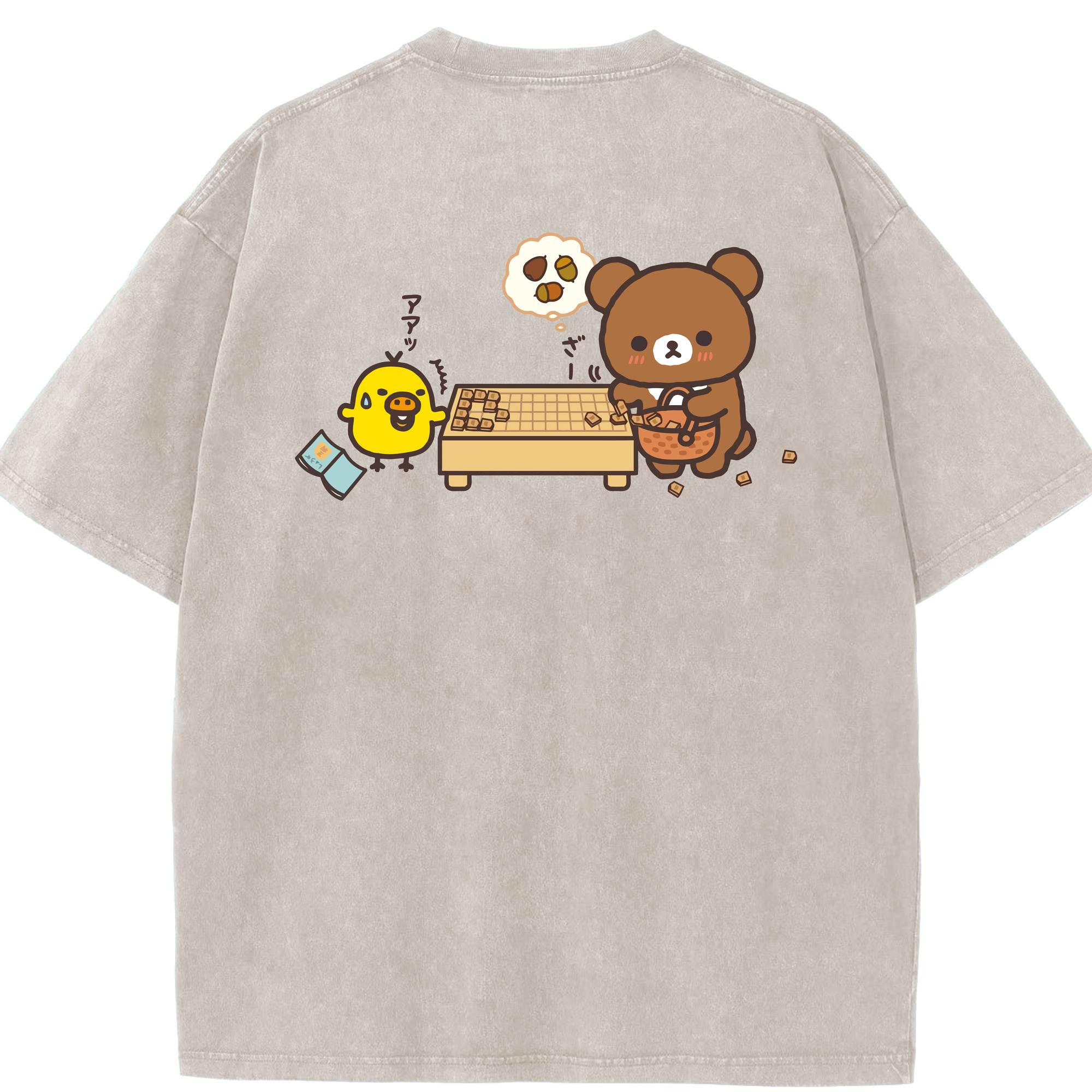 （画像用） リラックマ リラックマ キイロイトリ Rilakkuma Korilakkuma Kiiroitori 綿100% ヴィンテージ風 半袖Tシャツ（背面プリント）