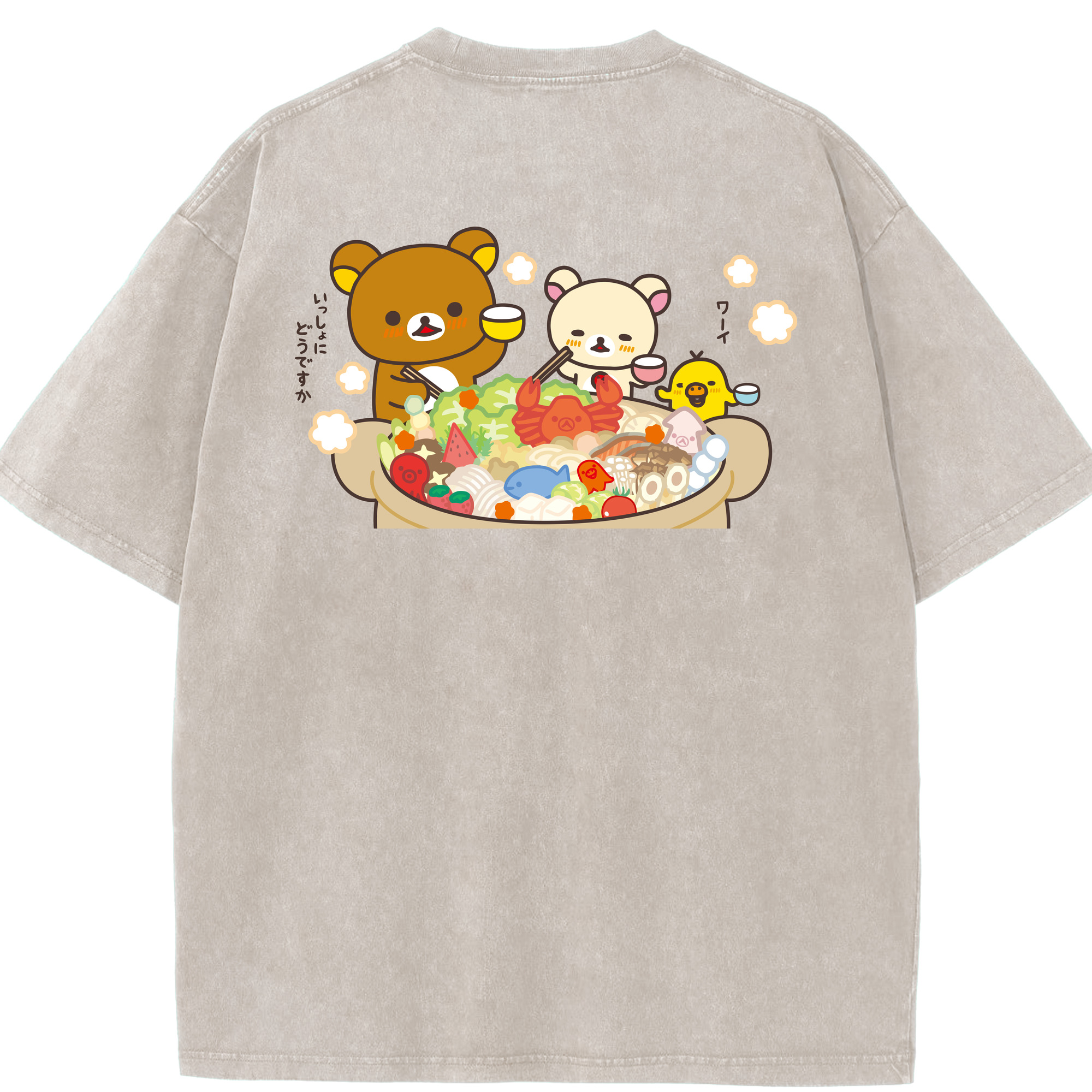 （画像用） リラックマ リラックマ キイロイトリ Rilakkuma Korilakkuma Kiiroitori 綿100% ヴィンテージ風 半袖Tシャツ（背面プリント）