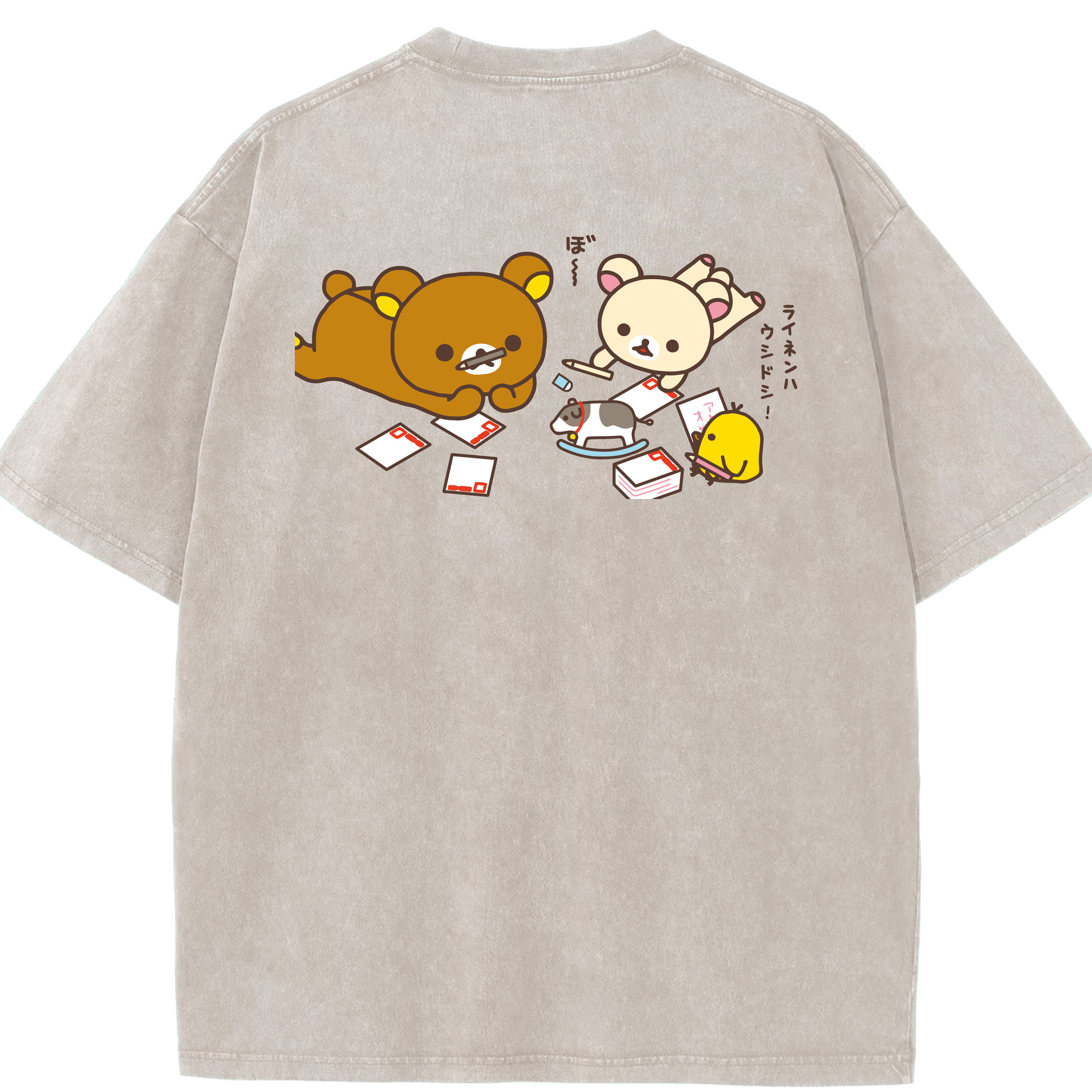 （画像用） リラックマ リラックマ キイロイトリ Rilakkuma Korilakkuma Kiiroitori 綿100% ヴィンテージ風 半袖Tシャツ（背面プリント）