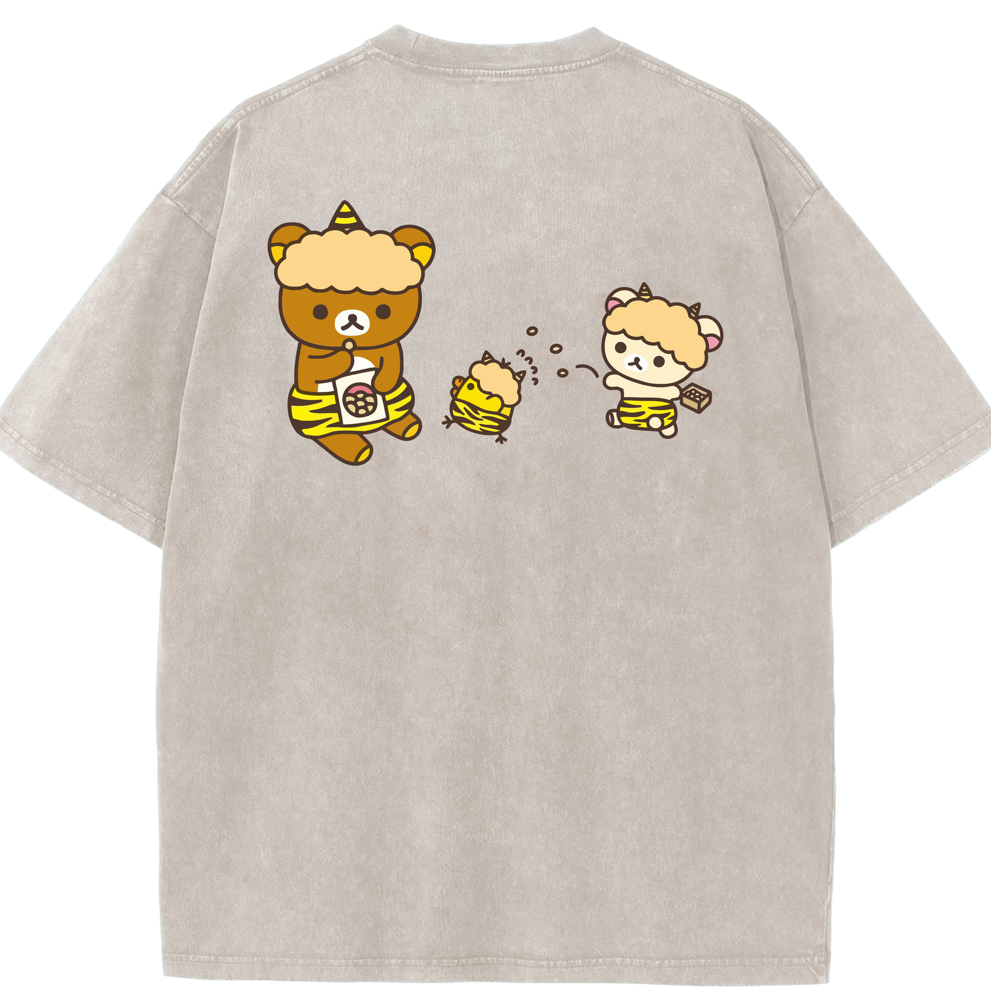 （画像用） リラックマ リラックマ キイロイトリ Rilakkuma Korilakkuma Kiiroitori 綿100% ヴィンテージ風 半袖Tシャツ（背面プリント）