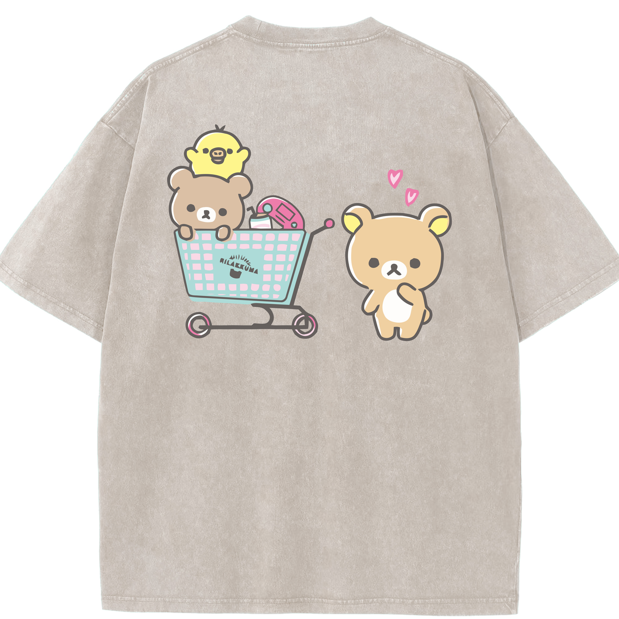 （画像用） リラックマ リラックマ キイロイトリ Rilakkuma Korilakkuma Kiiroitori 綿100% ヴィンテージ風 半袖Tシャツ（背面プリント）