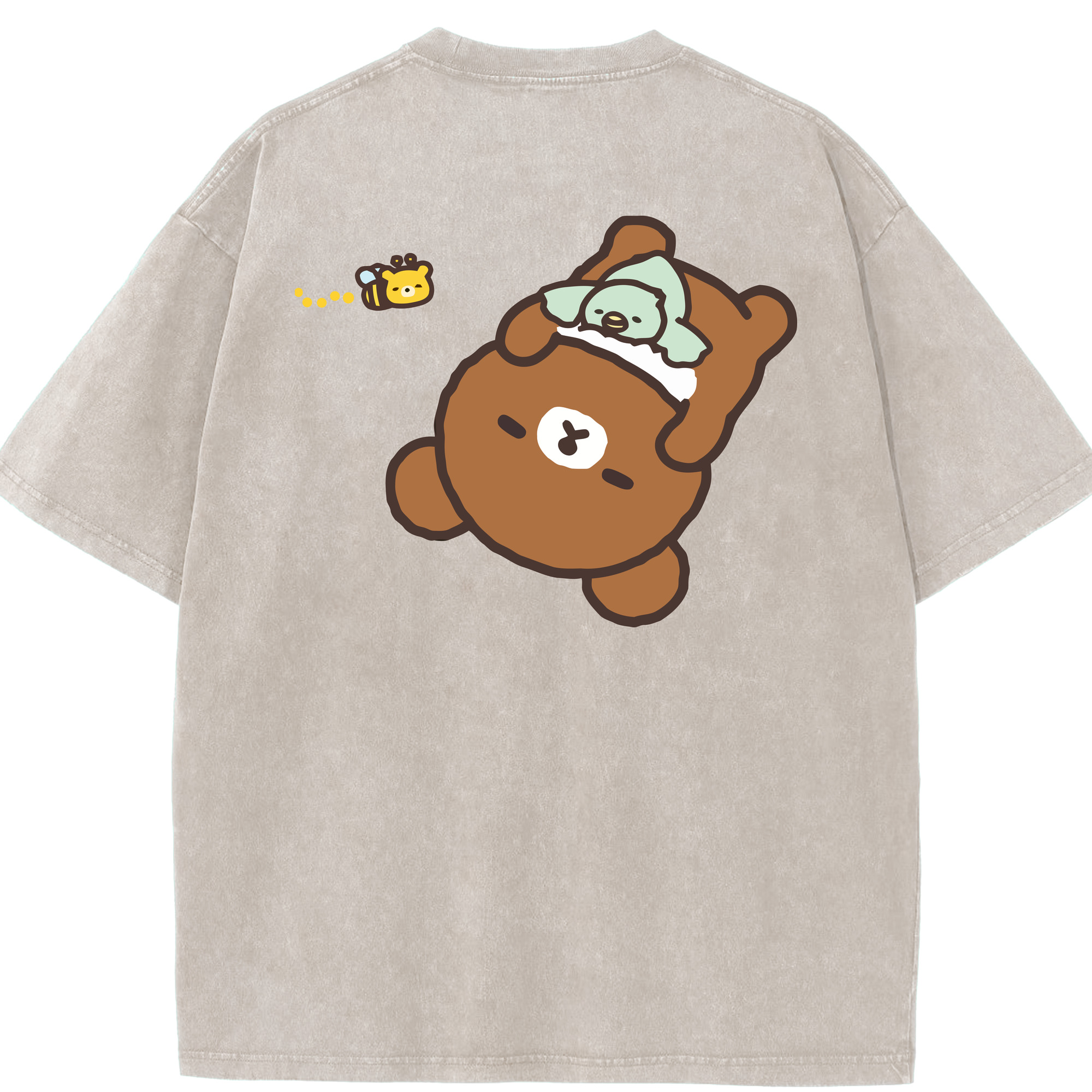 （画像用） リラックマ リラックマ キイロイトリ Rilakkuma Korilakkuma Kiiroitori 綿100% ヴィンテージ風 半袖Tシャツ（背面プリント）